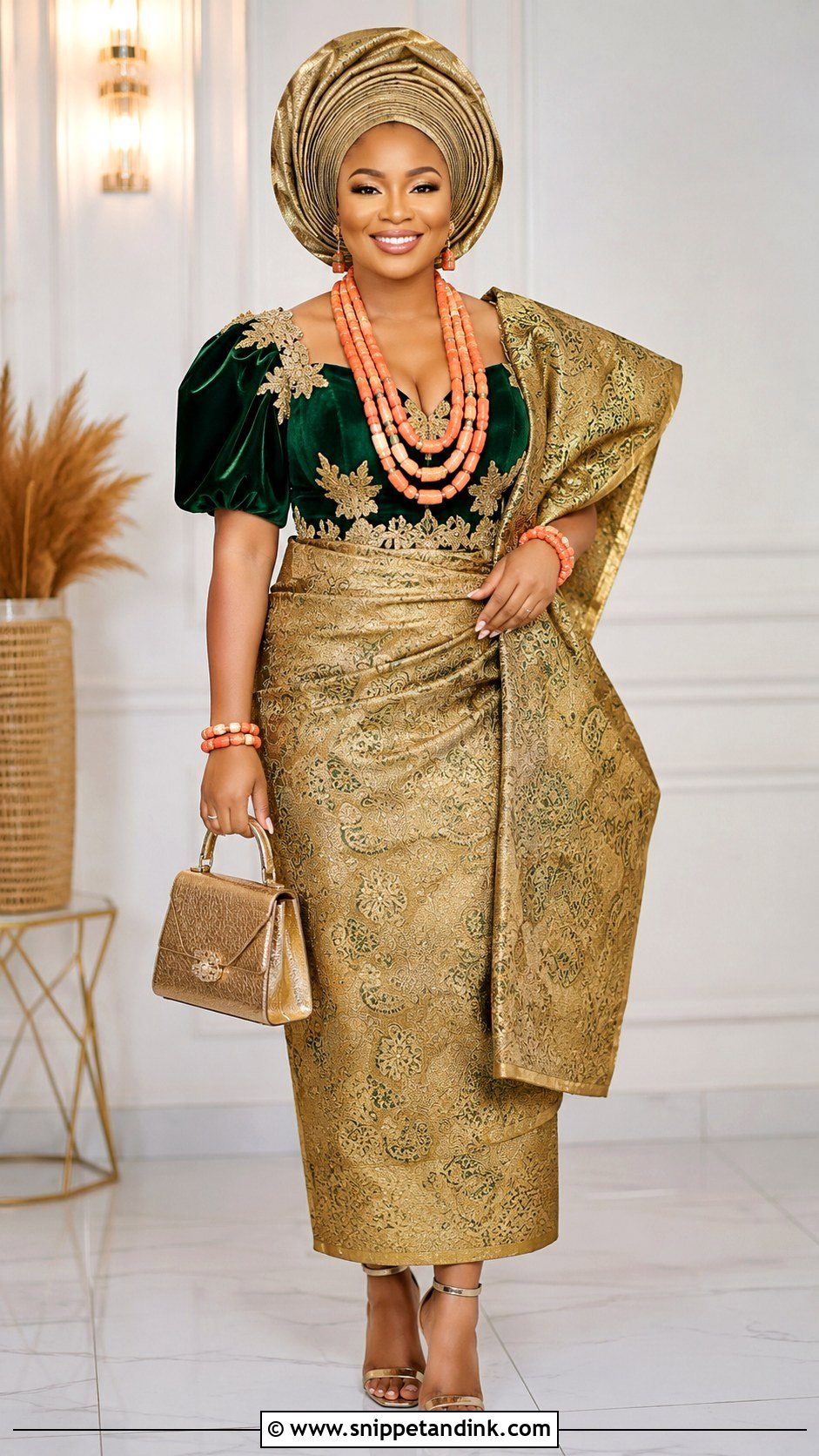 Igbo Bride Velvet Blouse And Wrapper - Snippet and Ink - 25 Igbo Bride Attire Ideas
