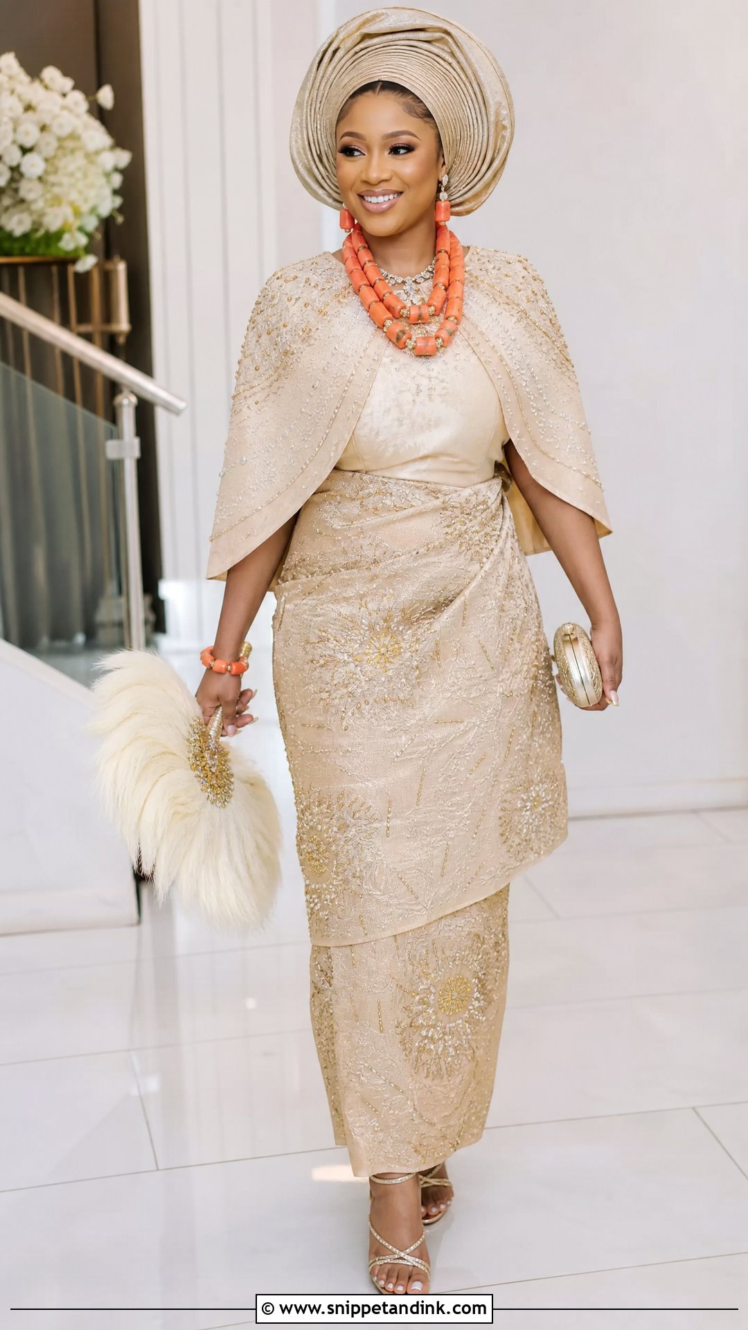 Igbo Cape Blouse And Wrapper Outfit - Snippet and Ink - 20 Traditional Igbo Nigerian Wedding Dresses