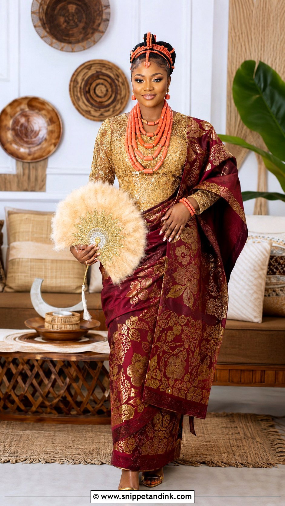 Igbo George Wrapper And Coral Bead Bridal Outfit - Snippet and Ink - 20 Bridal Traditional Dresses Nigeria