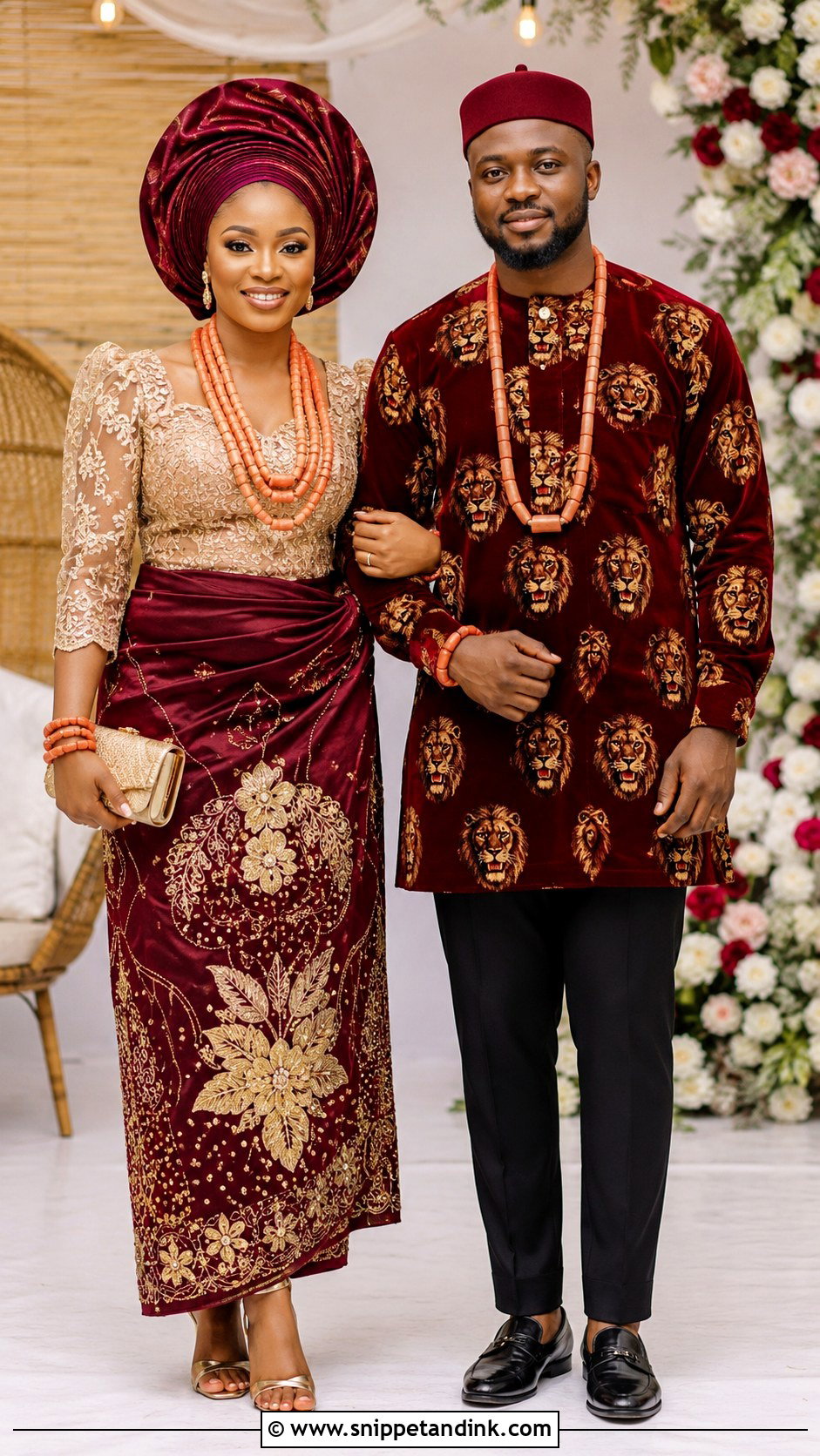 Igbo Isiagu And George Wrapper Outfit - Snippet and Ink - 20 African Traditional Wear for Couples Ideas