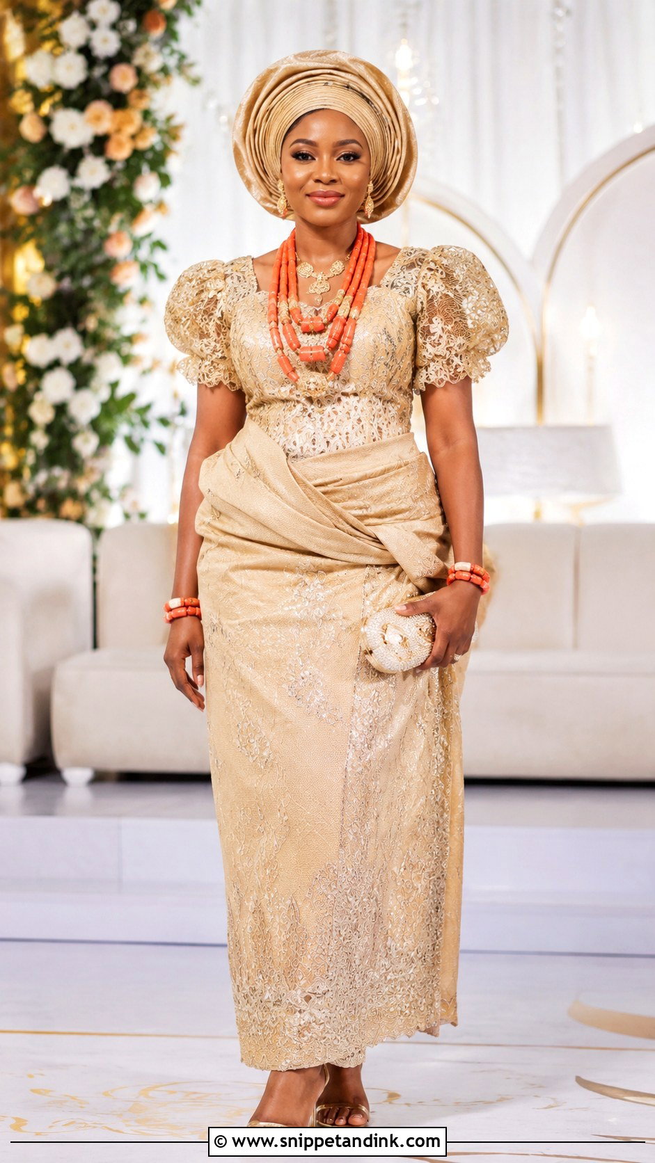 Igbo Lace Blouse And George Wrapper Attire - Snippet and Ink - 30 Igbo Traditional Wedding Attire Ideas