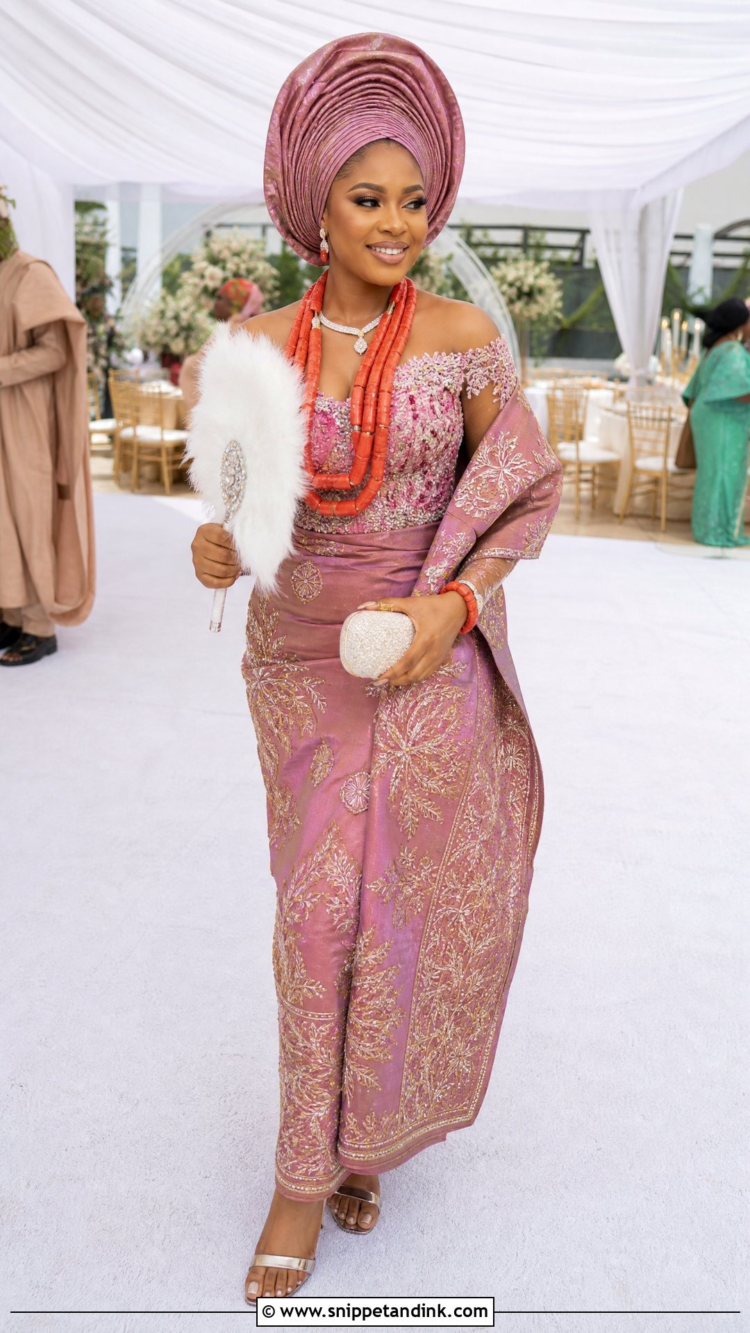 Igbo Off Shoulder Blouse And Double Wrapper - Snippet and Ink - 20 Traditional Igbo Nigerian Wedding Dresses