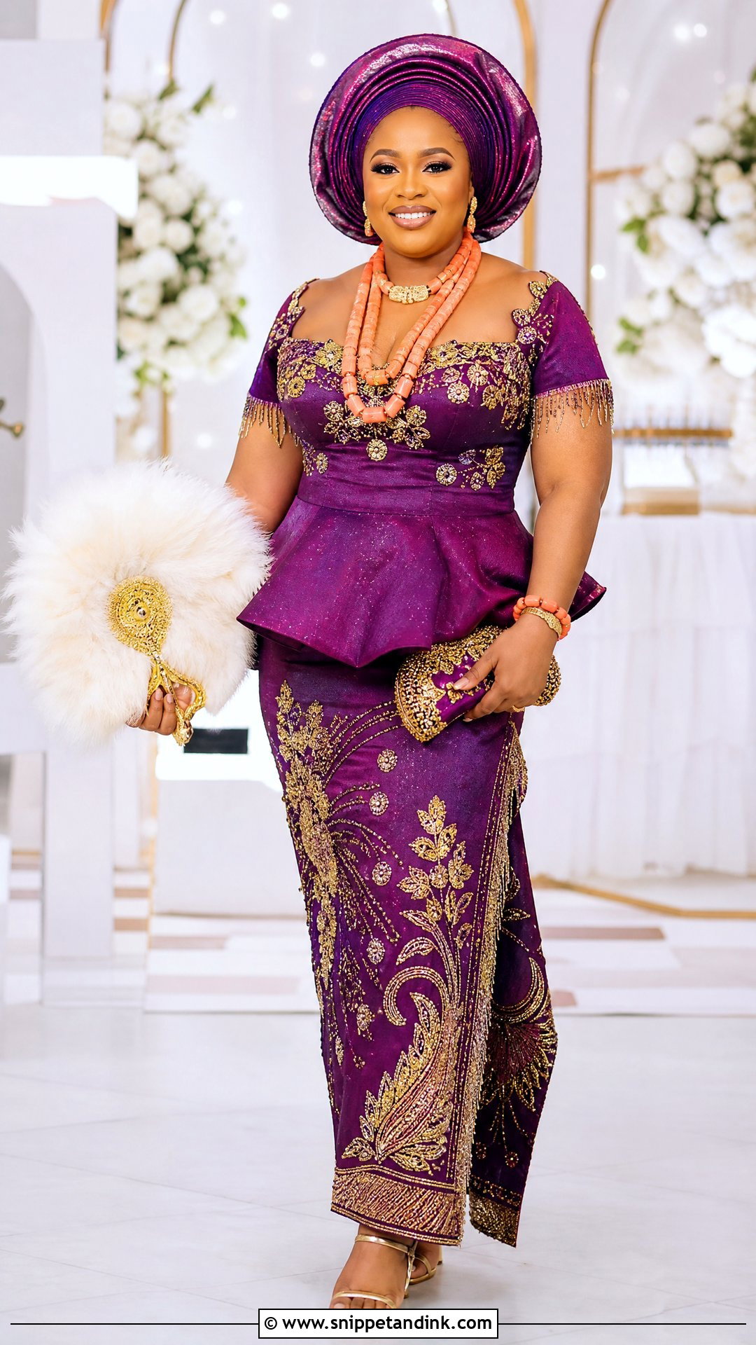 Igbo Peplum Blouse And George Wrapper - Snippet and Ink - 20 Traditional Igbo Nigerian Wedding Dresses