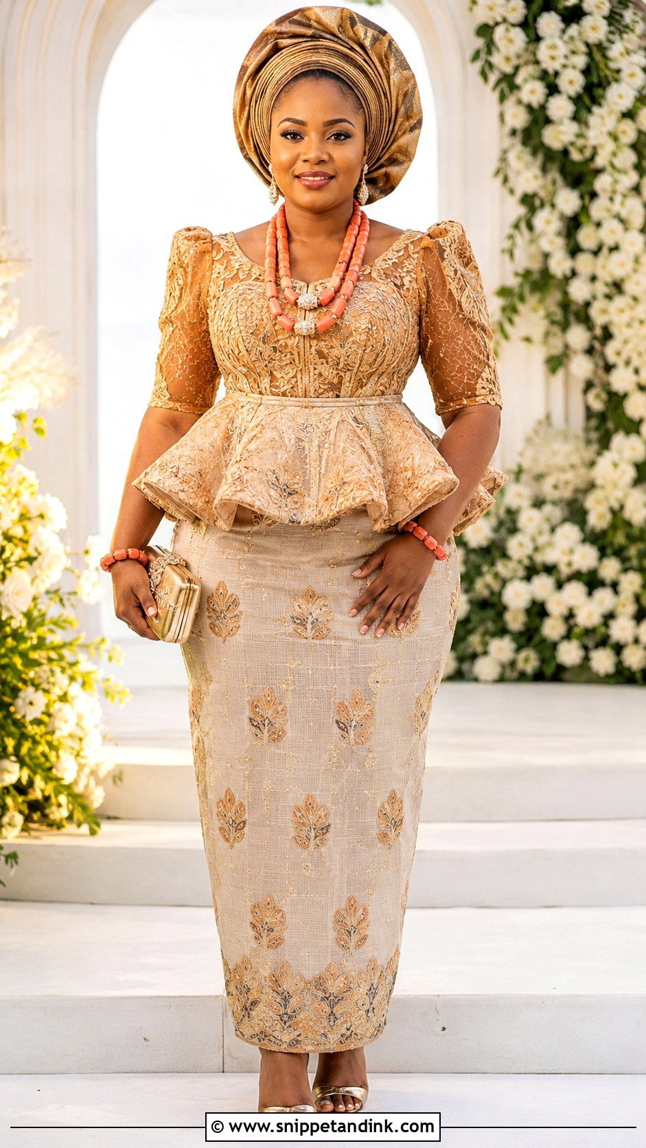 Igbo Peplum Blouse And Wrapper Attire - Snippet and Ink - 30 Igbo Traditional Wedding Attire Ideas