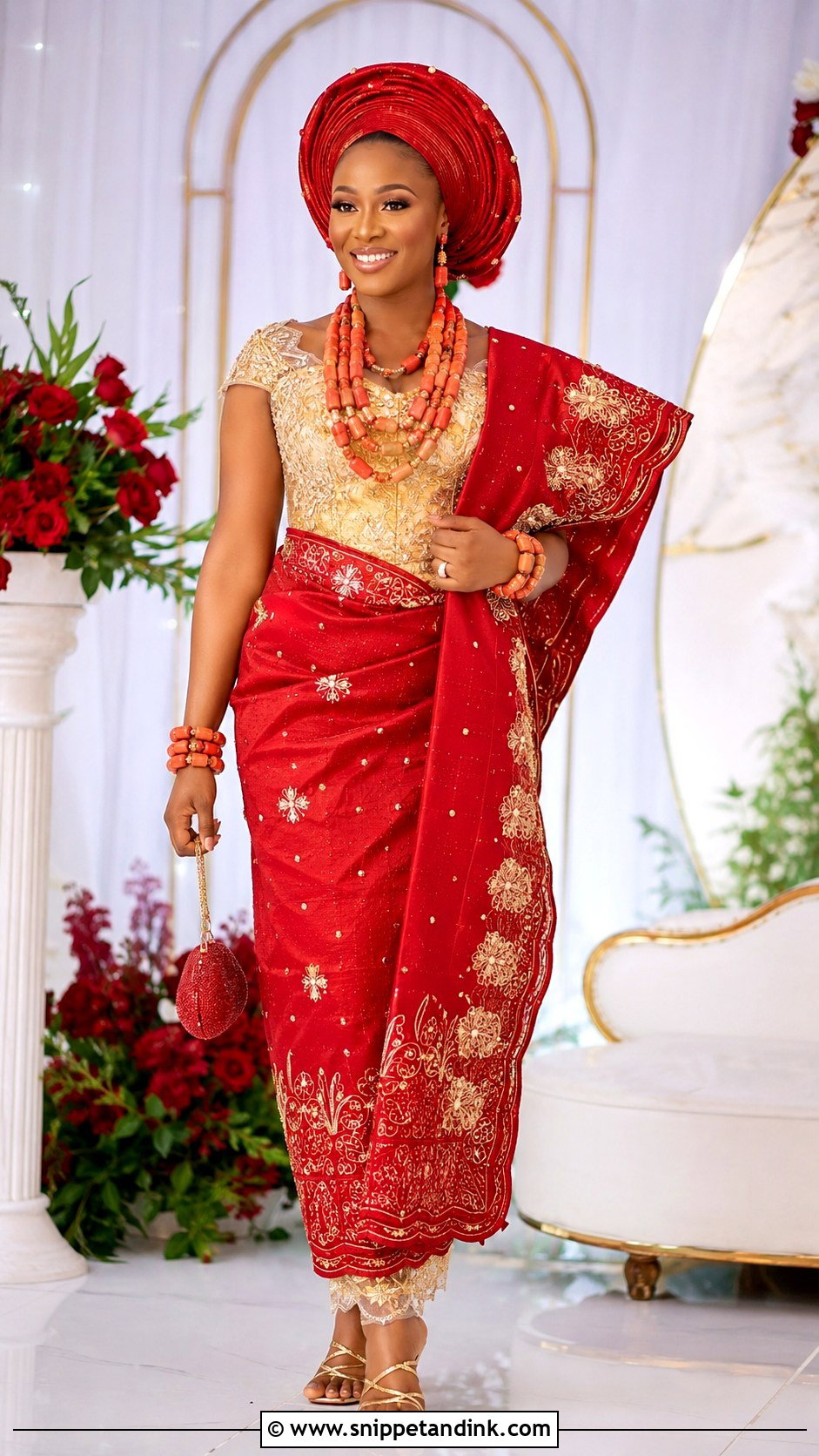 Igbo Red George Bridal Attire - Snippet and Ink - 30 Igbo Traditional Wedding Attire Ideas