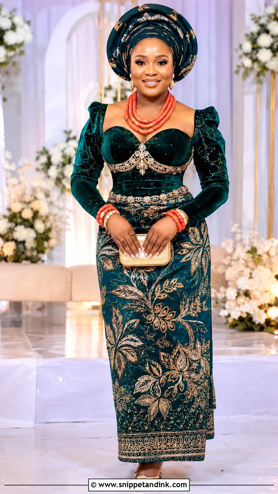 Igbo Velvet Blouse And George Wrapper Attire - Snippet and Ink - 30 Igbo Traditional Wedding Attire Ideas