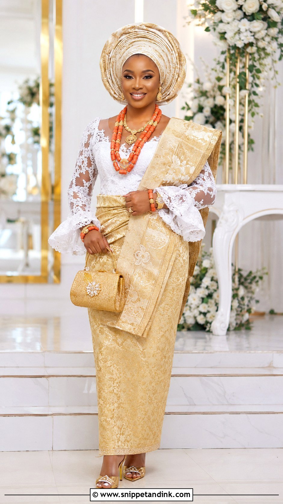 Igbo White And Gold Bridal Attire - Snippet and Ink - 30 Igbo Traditional Wedding Attire Ideas