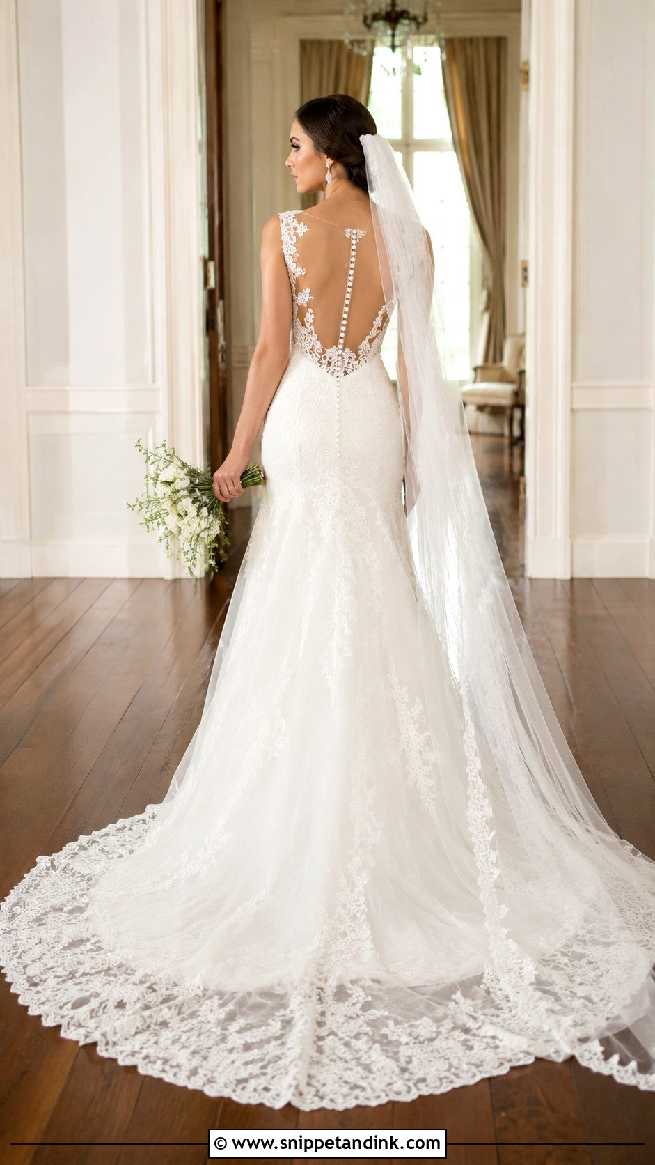 Illusion Back Cathedral Train Wedding Dress - Snippet and Ink - 20 Cathedral Train Wedding Dress Ideas