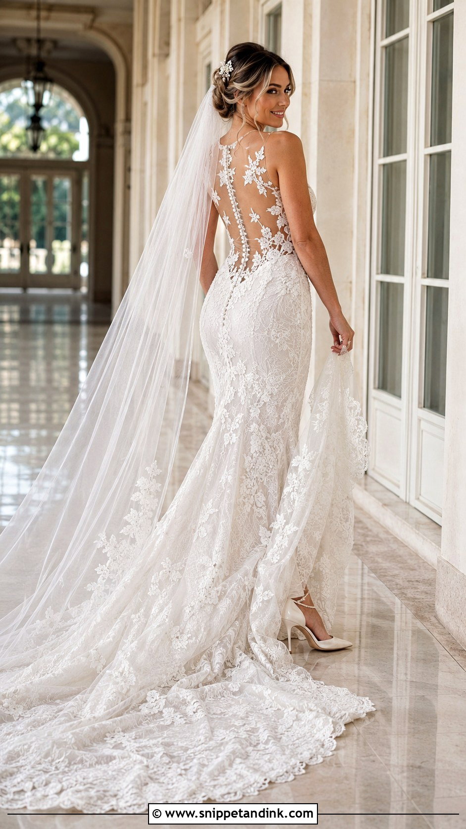 Illusion Back Lace Trumpet Wedding Dress - Snippet and Ink - 20 Lace Trumpet Wedding Dress Ideas