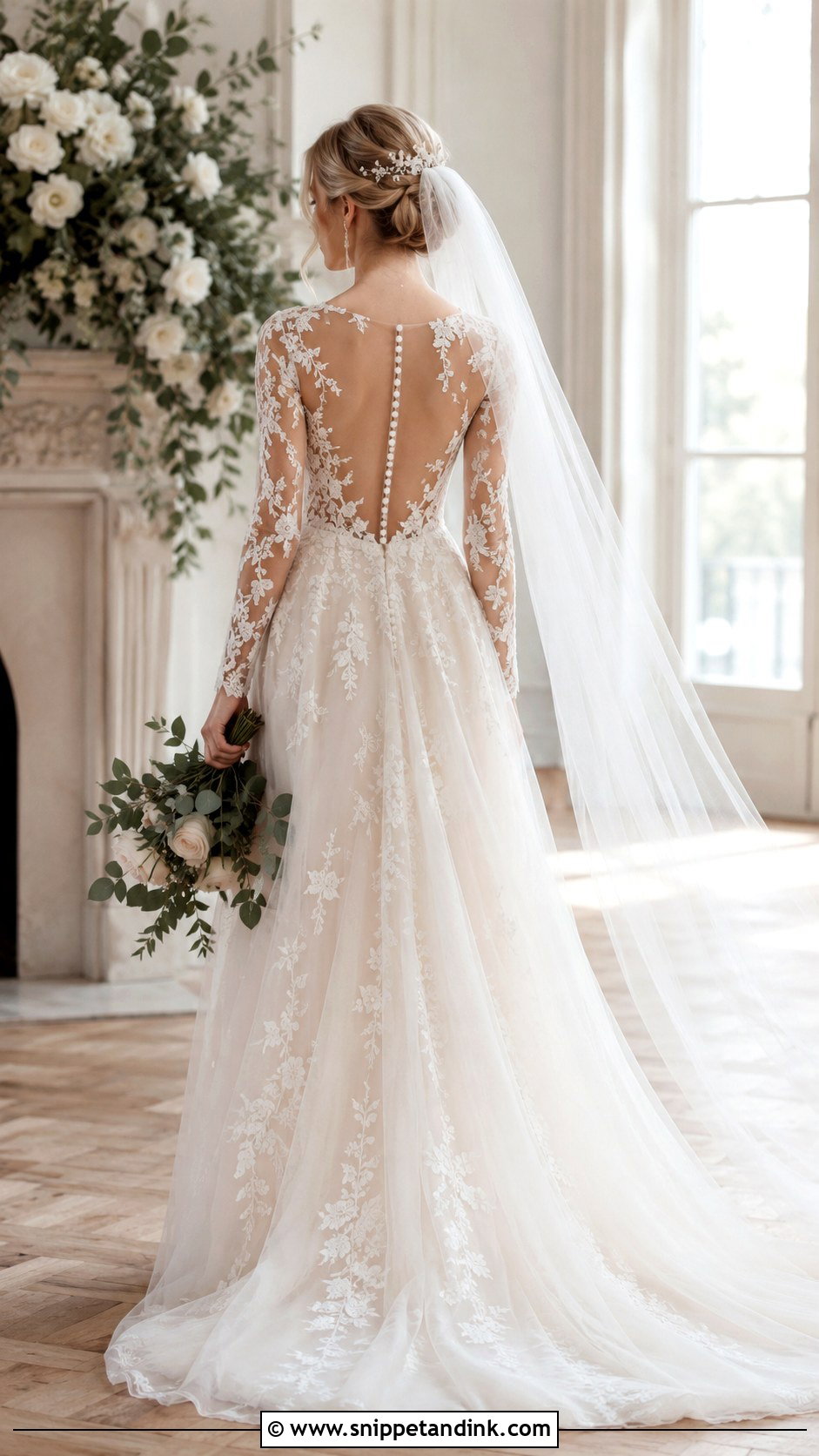Illusion Back Long Sleeve Wedding Dress - Snippet and Ink - 20 Long Sleeve Low Back Wedding Dress Ideas