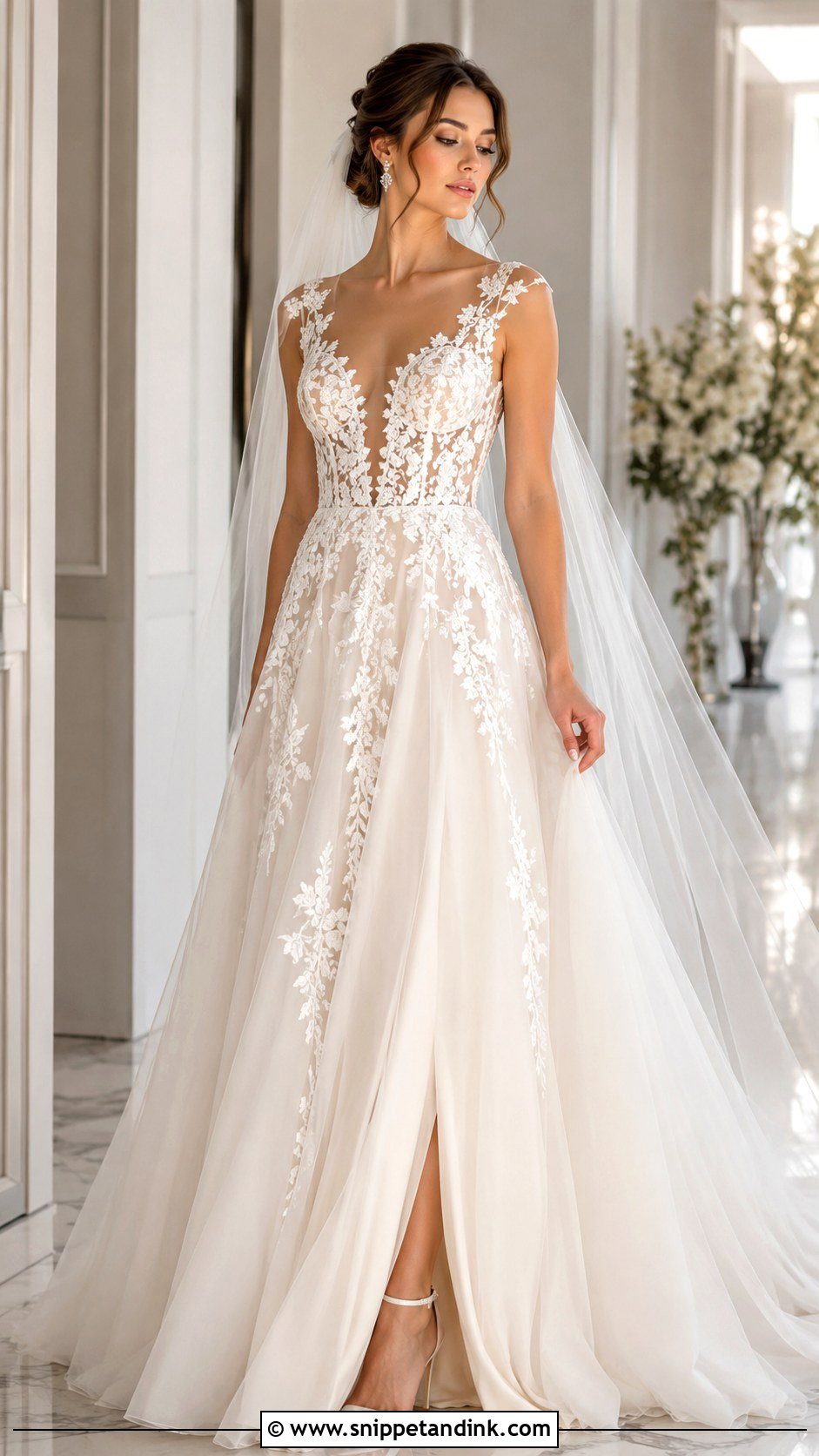 Illusion Bodice Lace Applique Wedding Dress - Snippet and Ink - 20 Lace Applique Wedding Dress Ideas