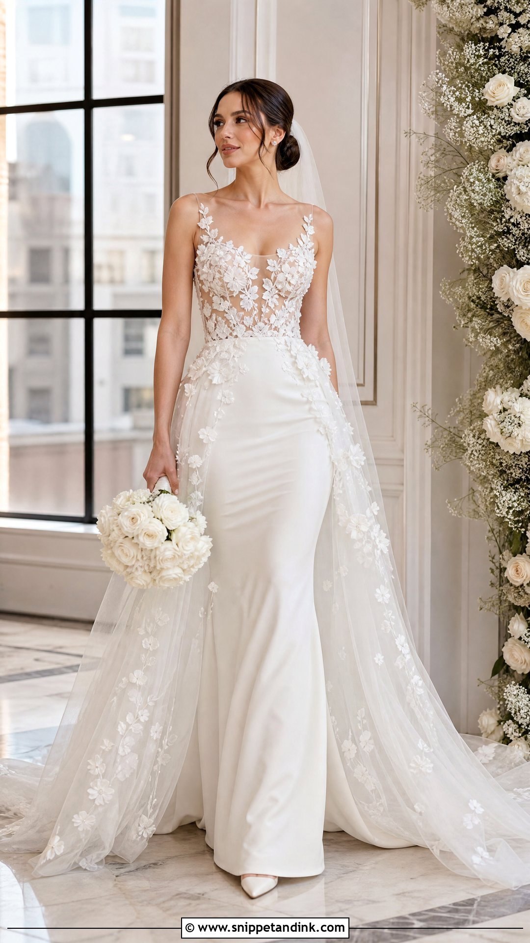 Illusion Bodice Mermaid Wedding Dress With Sheer Overskirt - Snippet and Ink - 20 Mermaid Wedding Dress with Detachable Overskirt Ideas