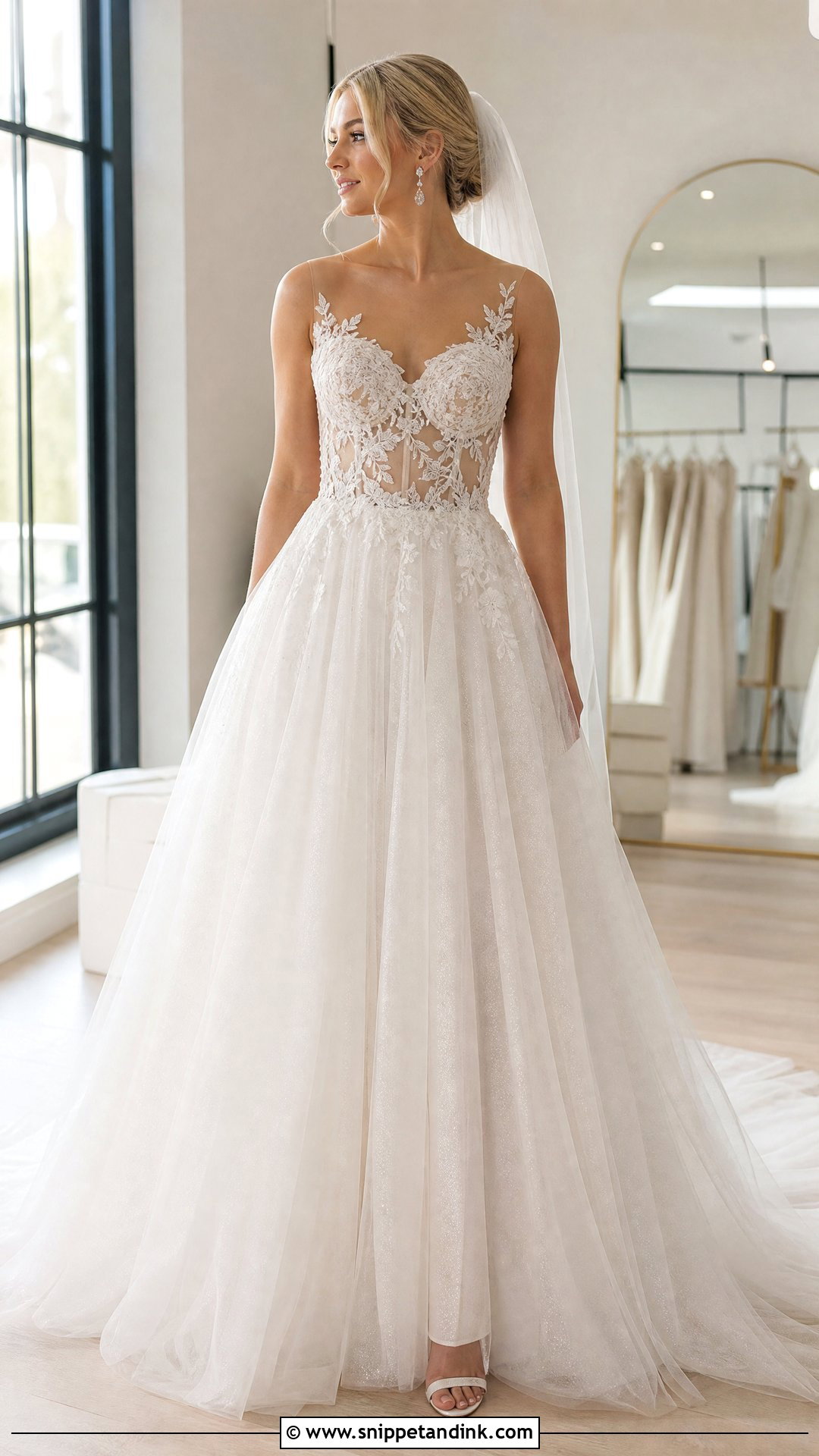 Illusion Bodice Princess Wedding Dress - Snippet and Ink - 20 Princess Style Wedding Dress Ideas