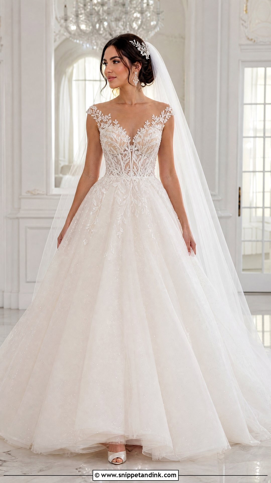 Illusion Bodice Princess Wedding Dress - Snippet and Ink - 20 Illusion Wedding Dress Ideas