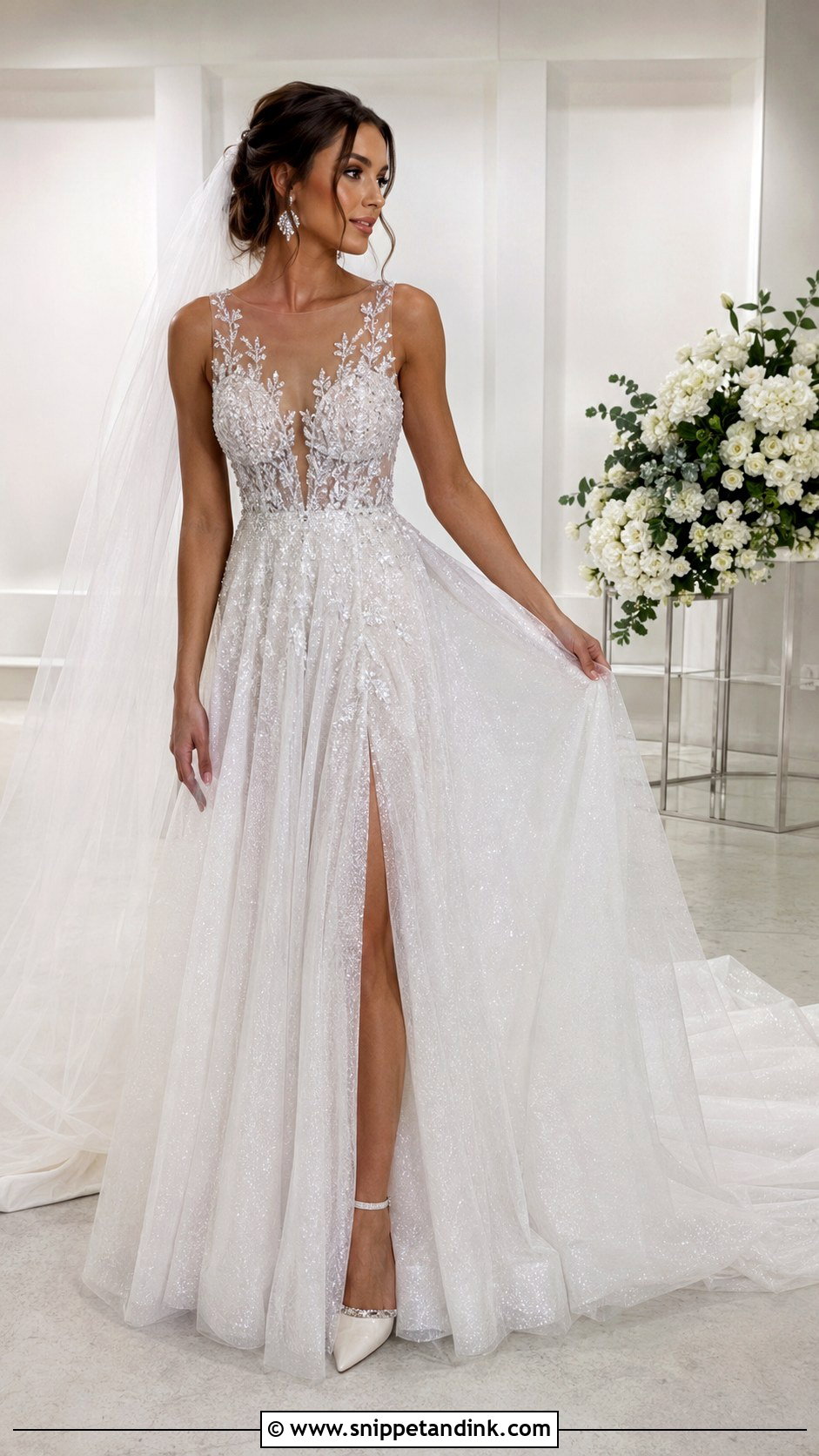Illusion Bodice Sparkle Wedding Dress - Snippet and Ink - 20 Bling Sparkle Wedding Dresses