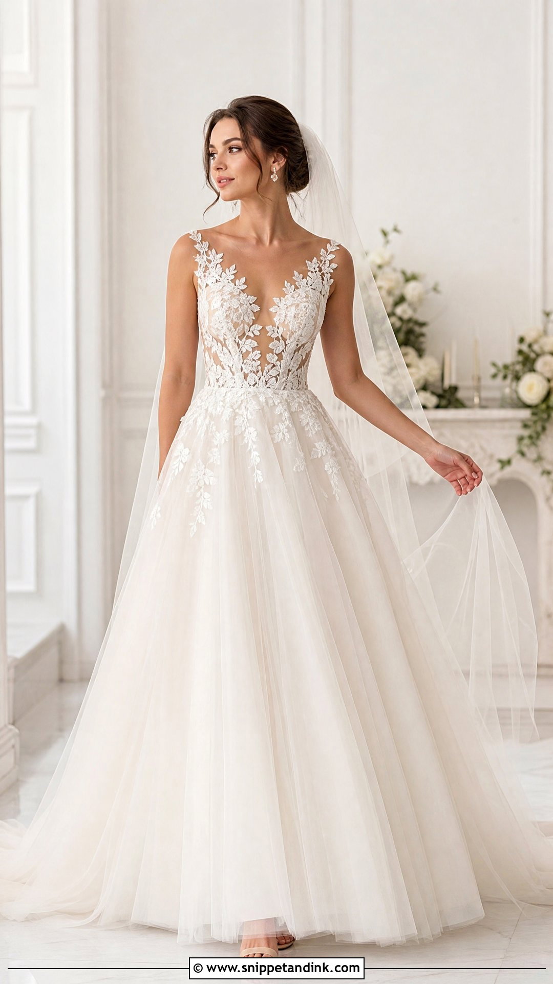 Illusion Bodice Tulle Skirt Wedding Dress - Snippet and Ink - 20 Tulle Skirt Wedding Dress Ideas