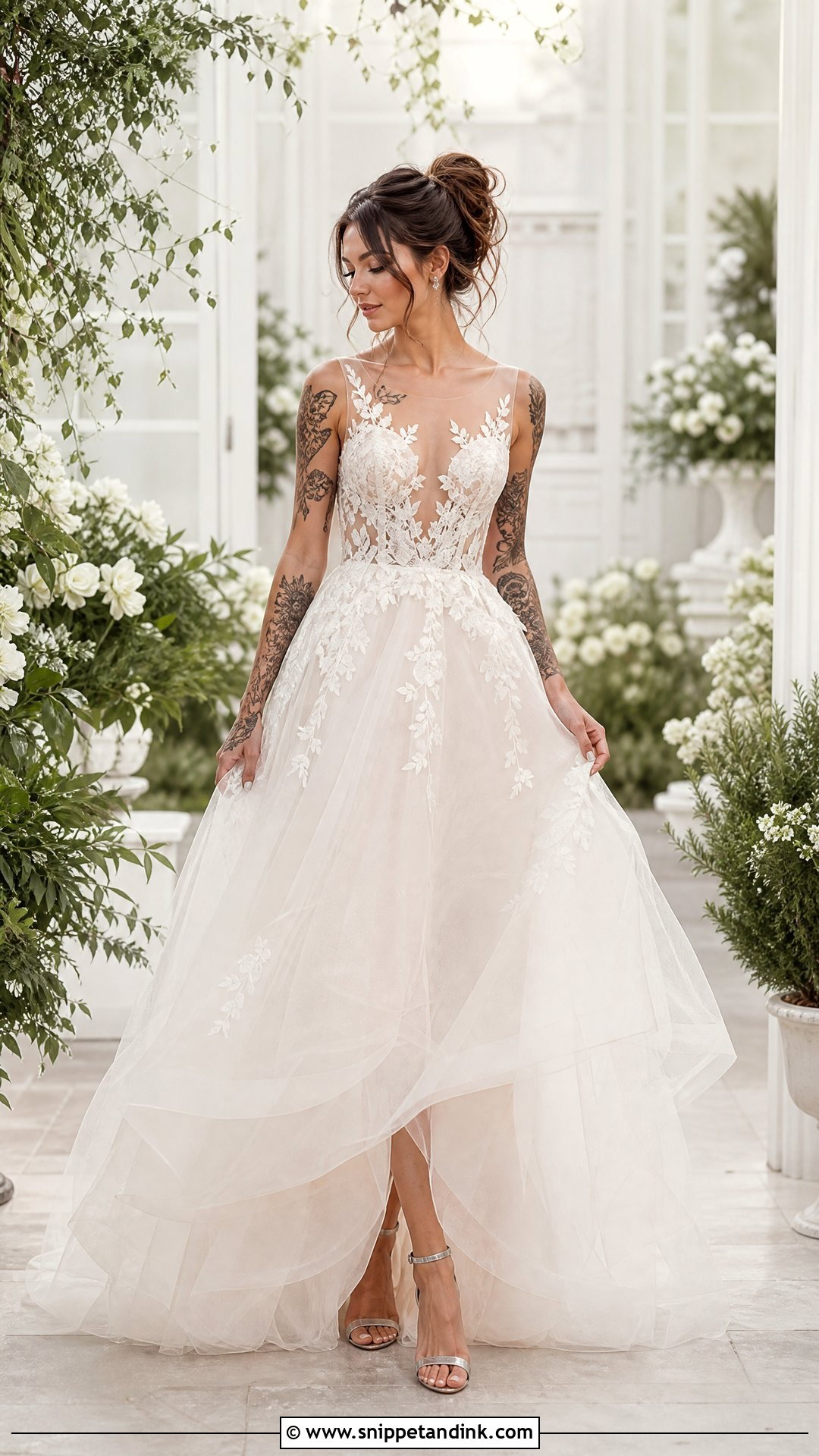 Illusion Bodice Tulle Wedding Dress - Snippet and Ink - 20 Wedding Dresses Tattooed Women