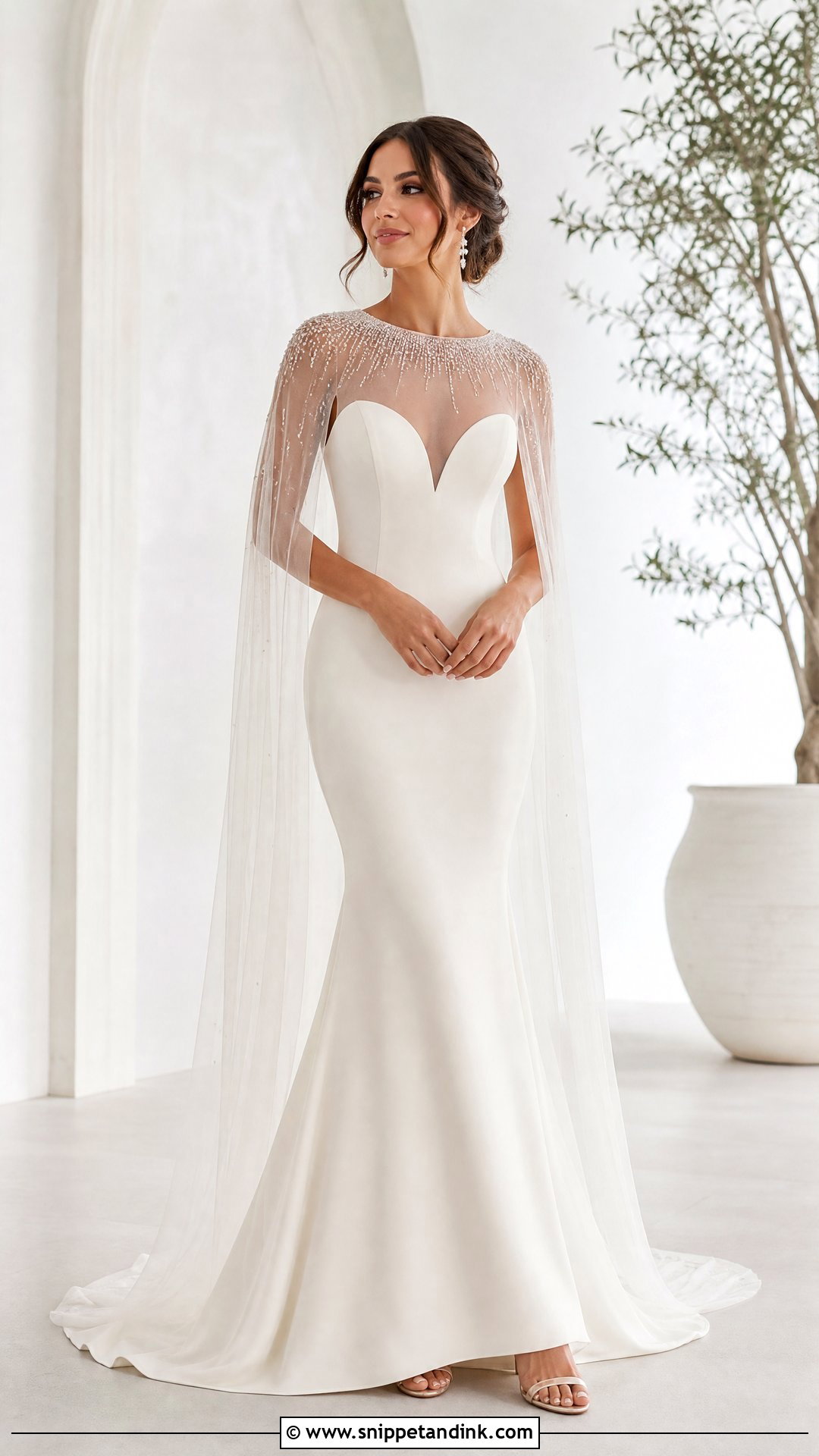 Illusion Bride Cape With Fitted Wedding Dress - Snippet and Ink - 25 Bride Cape Ideas