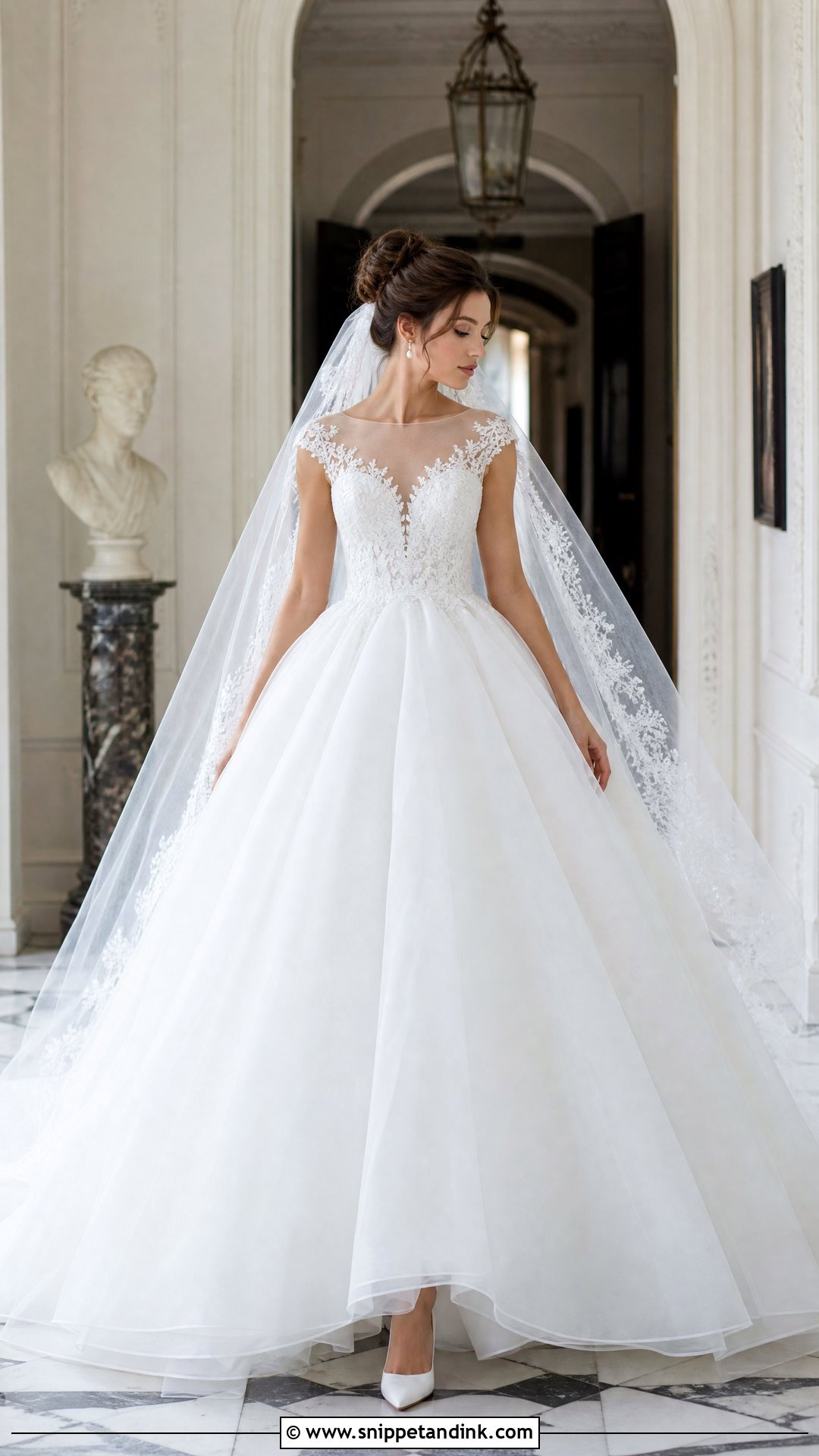 Illusion Cap Sleeve Ball Gown - Snippet and Ink - 20 Illusion Wedding Dress Ideas