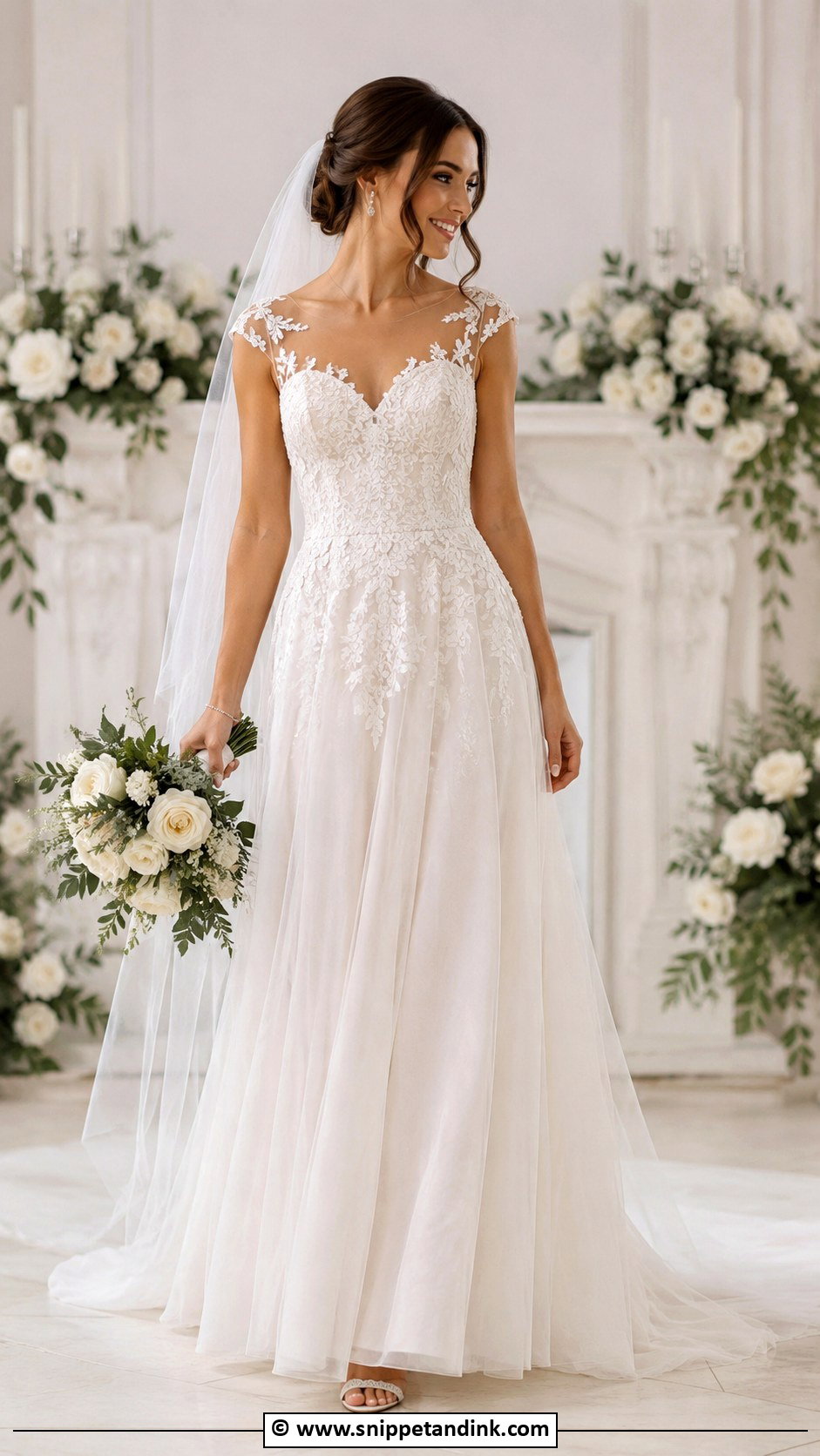 Illusion Cap Sleeve Wedding Dress - Snippet and Ink - 30 Cap Sleeve Wedding Dress Ideas
