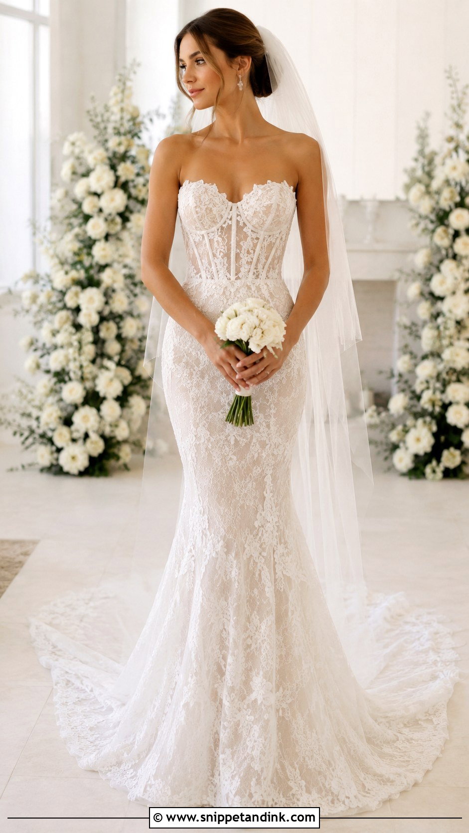 Illusion Corset Lace Wedding Dress - Snippet and Ink - 20 Fitted Strapless Lace Wedding Dress Ideas
