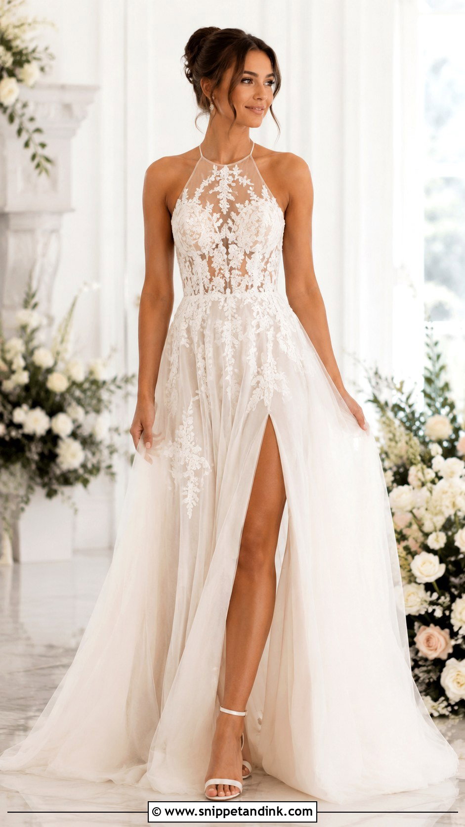 Illusion Halterneck Wedding Dress - Snippet and Ink - 30 Halterneck Wedding Dress Ideas