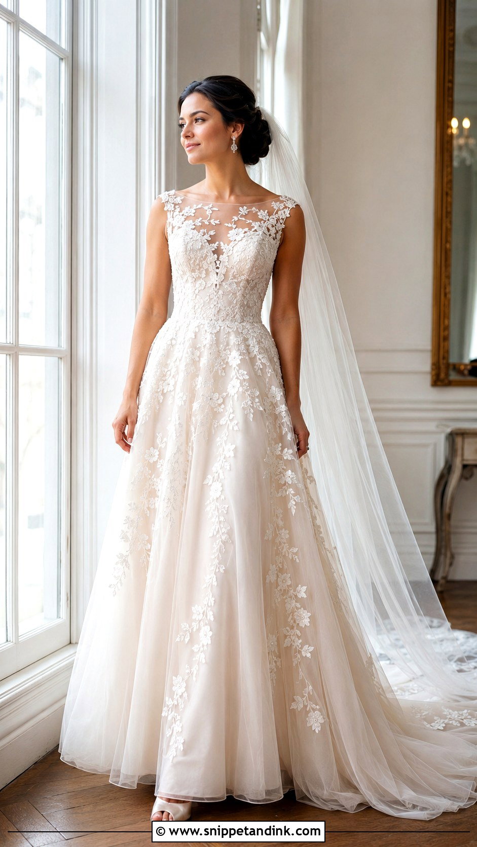 Illusion Lace Boat Neck Wedding Dress - Snippet and Ink - 20 Boat Neck Wedding Dresses