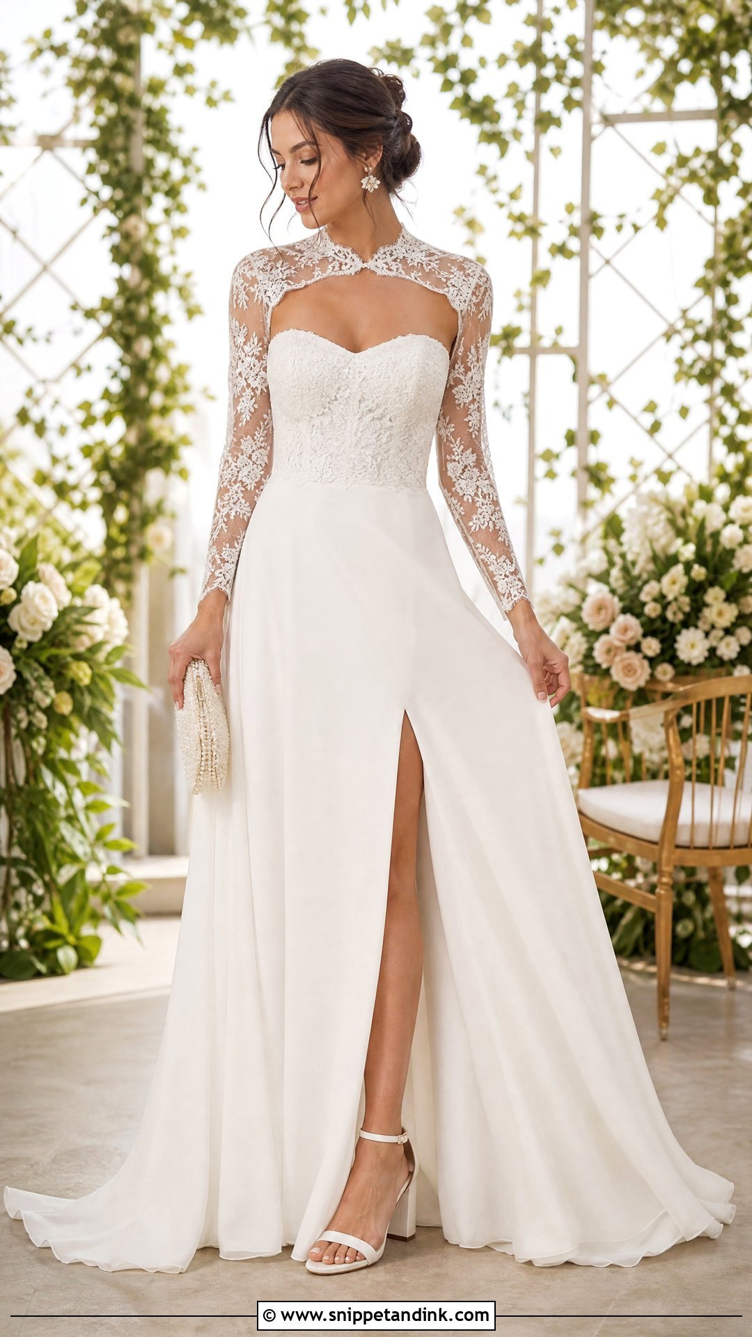 Illusion Lace Bolero With Off Shoulder Wedding Dress - Snippet and Ink - 25 Lace Bolero Wedding Ideas