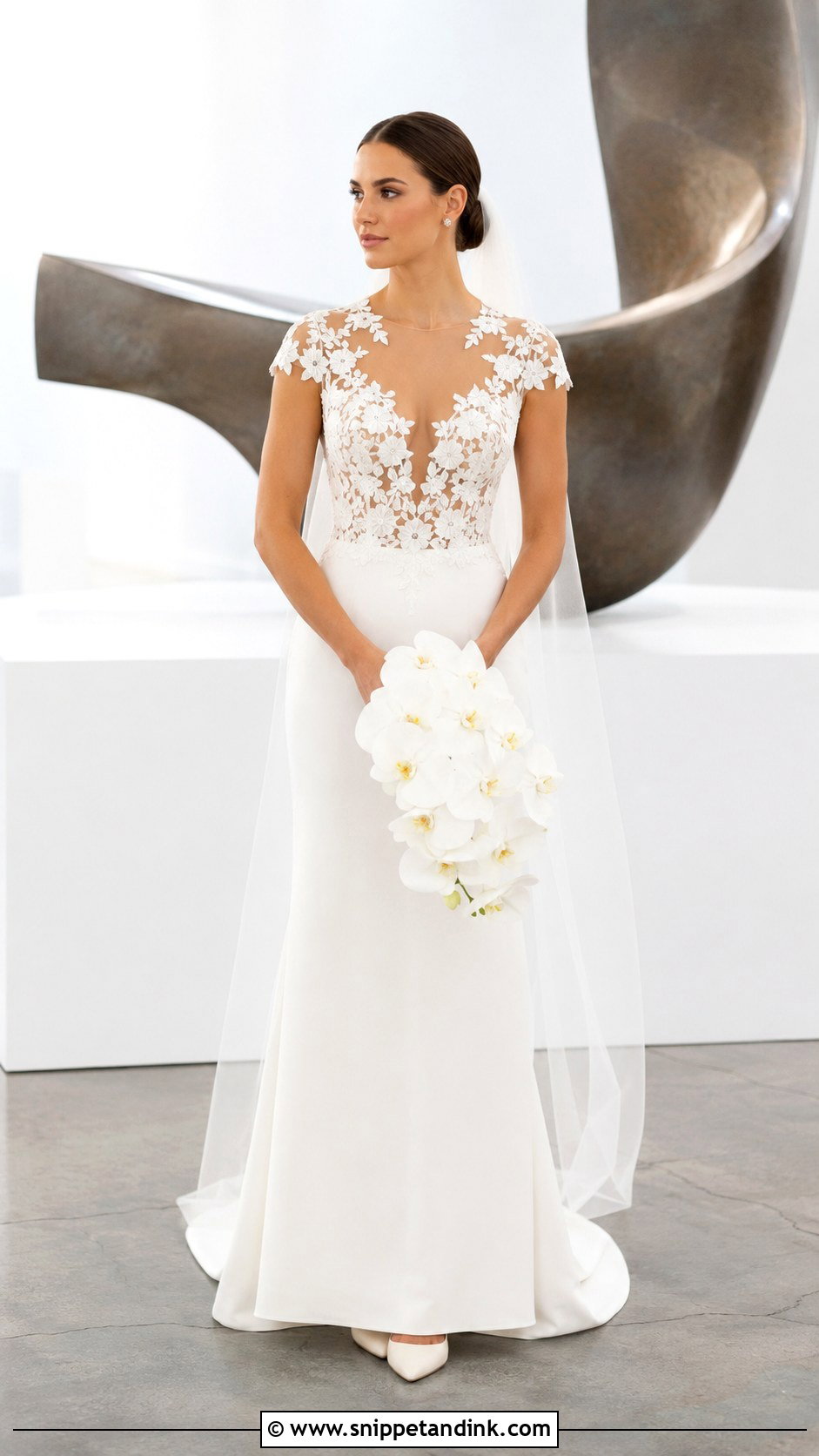 Illusion Lace Cap Sleeve Wedding Dress - Snippet and Ink - 20 Lace Cap Sleeve Wedding Dress Ideas