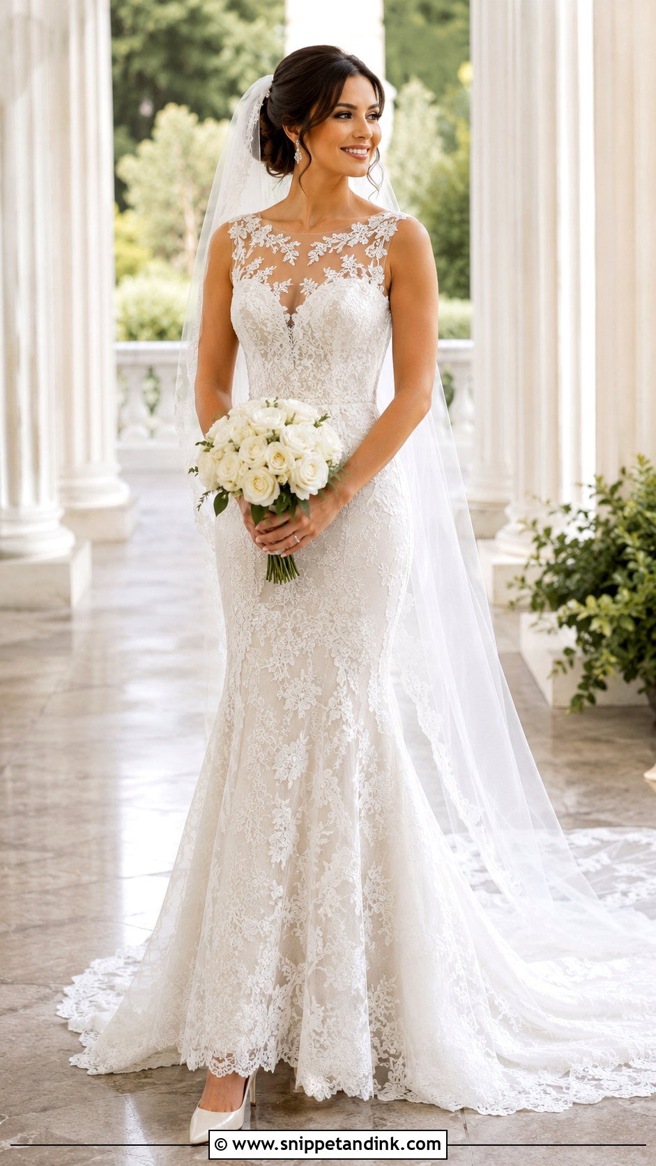 Illusion Lace Fitted Wedding Dress - Snippet and Ink - 20 Fitted Elegant Wedding Dresses