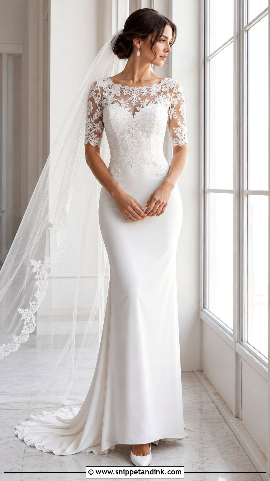 Illusion Lace Half Sleeve Wedding Dress - Snippet and Ink - 20 Half Sleeve Wedding Dress Ideas