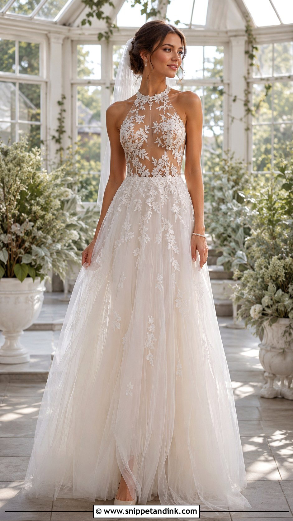 Illusion Lace Halter Wedding Dress - Snippet and Ink - 20 Lace Halter Wedding Dress Ideas