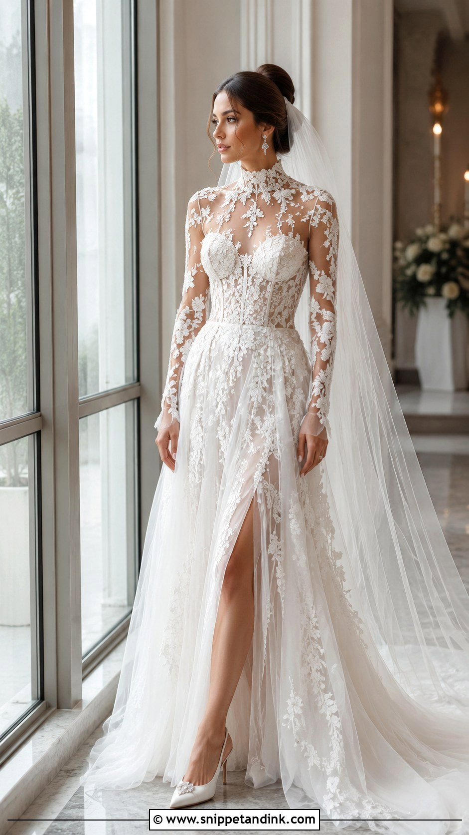 Illusion Lace High Neck Wedding Gown - Snippet and Ink - 20 High Neck Wedding Gown Ideas