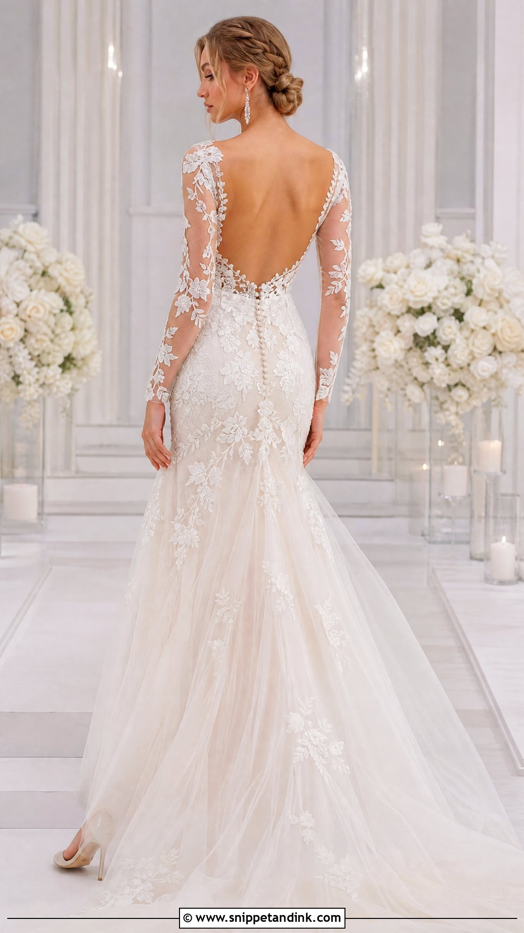Illusion Lace Long Sleeve Backless Wedding Dress - Snippet and Ink - 25 Long Sleeve Backless Wedding Dress Ideas