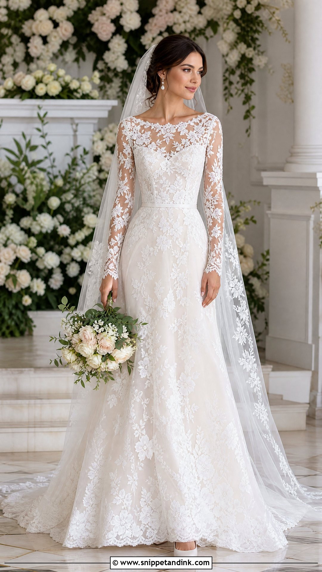 Illusion Lace Long Sleeve Wedding Dress - Snippet and Ink - 20 Unique Wedding Dresses with Sleeves