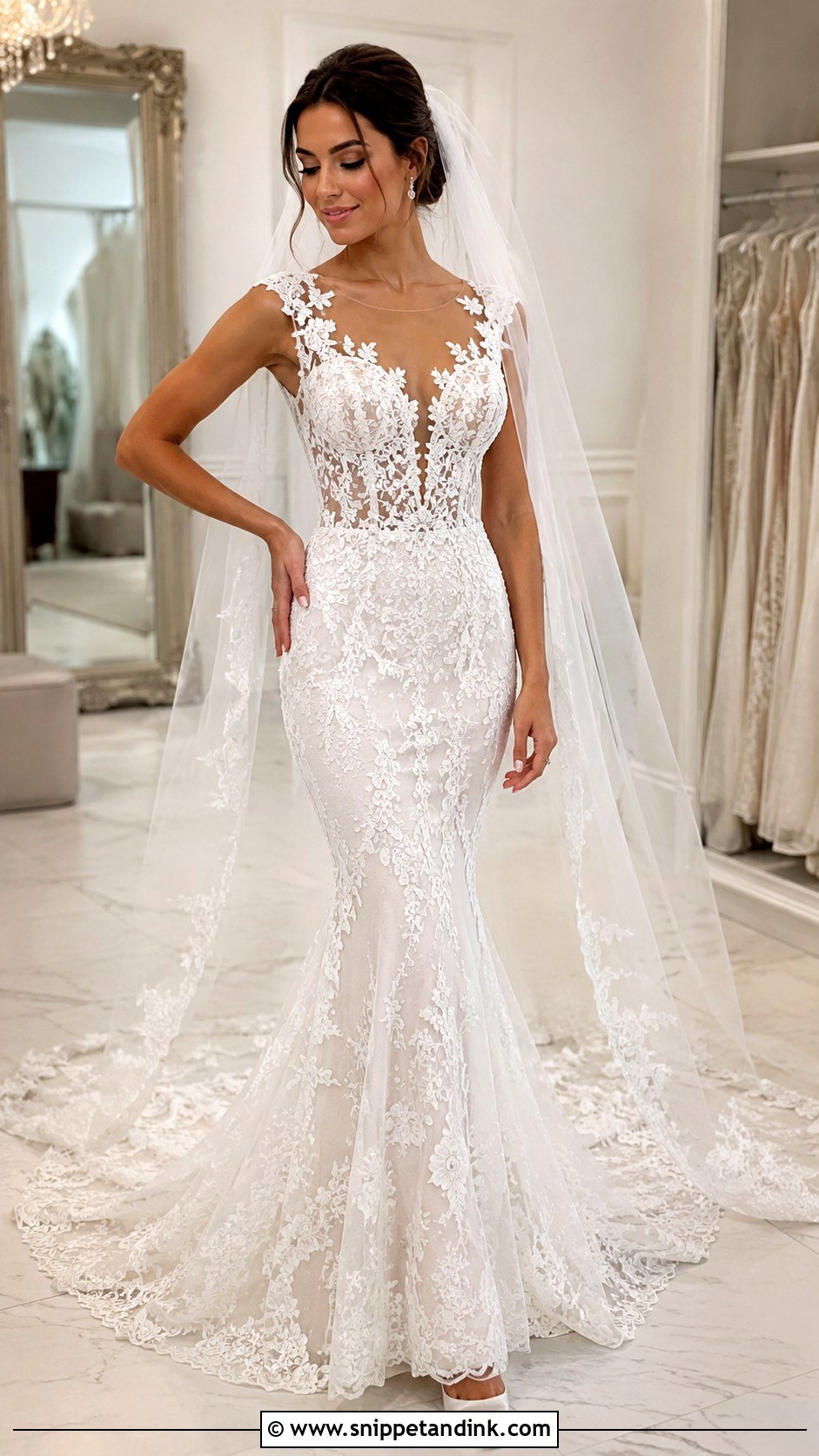 Illusion Lace Mermaid Bridal Dress - Snippet and Ink - 20 Mermaid Bridal Dresses