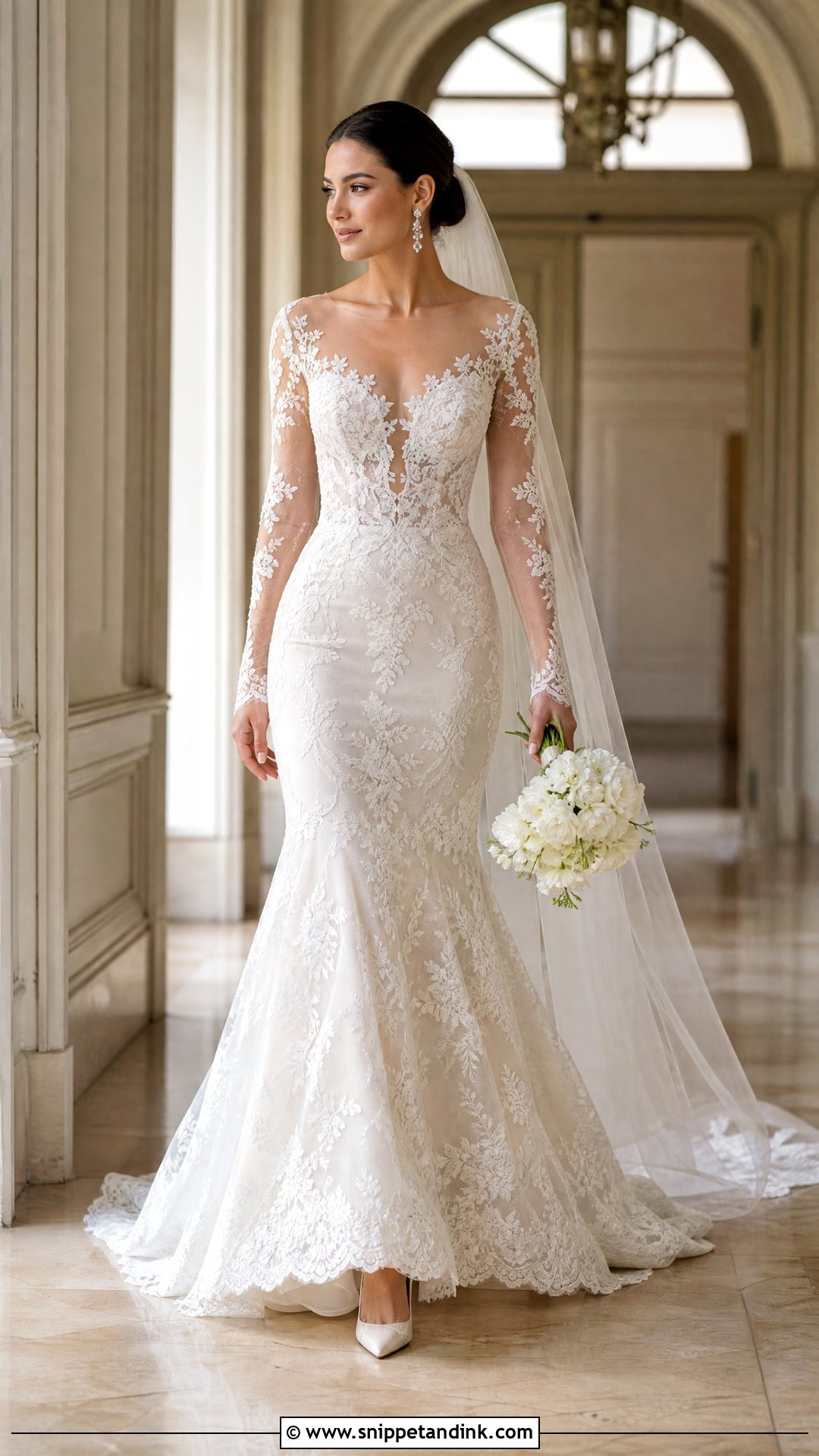 Illusion Lace Mermaid Long Sleeve Wedding Dress - Snippet and Ink - 20 Bride Dress Long Sleeve Ideas