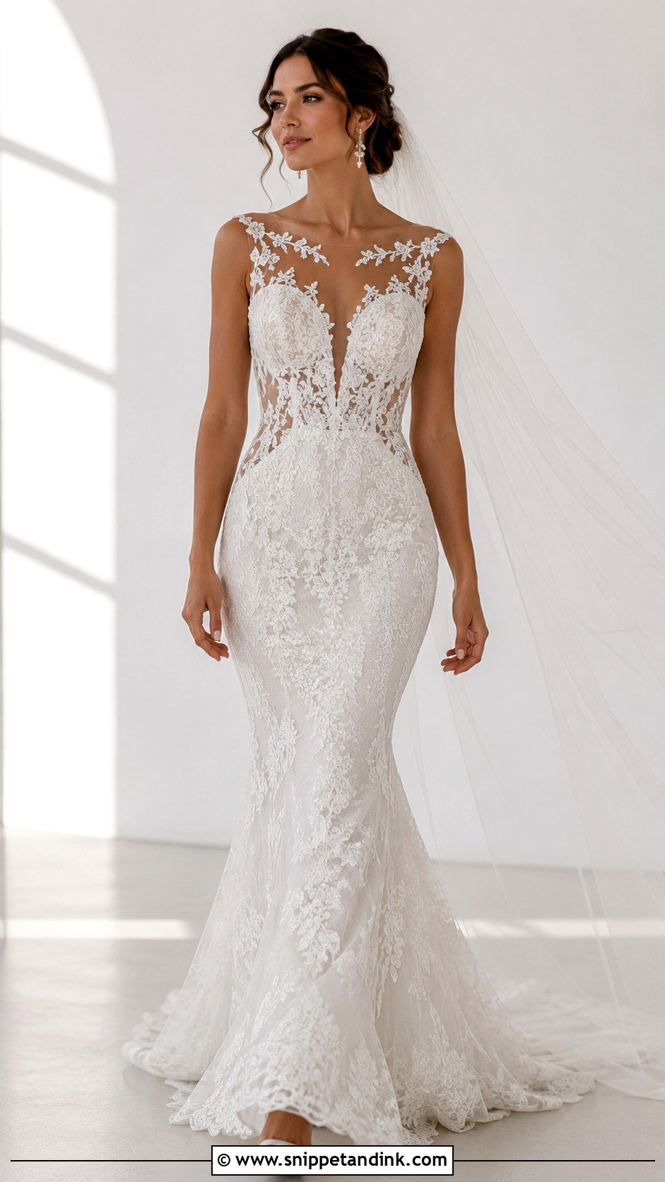 Illusion Lace Mermaid Wedding Dress - Snippet and Ink - 30 Lace Mermaid Wedding Dress Ideas