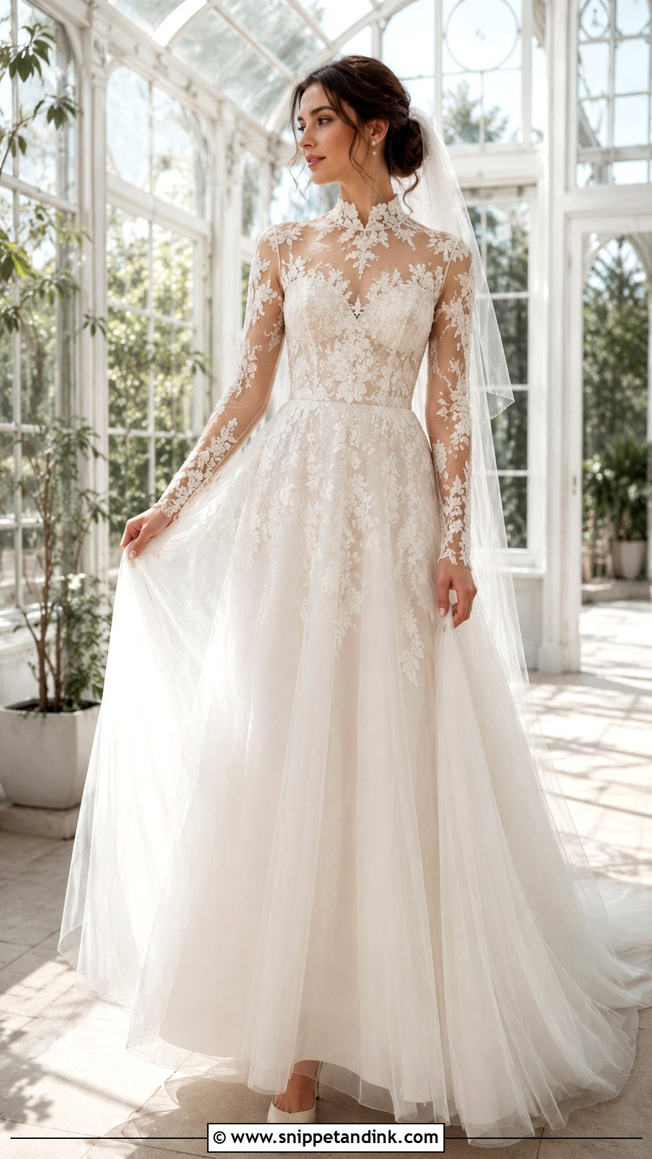 Illusion Lace Mock Neck Wedding Dress - Snippet and Ink - 20 Mock Neck Wedding Dress Ideas