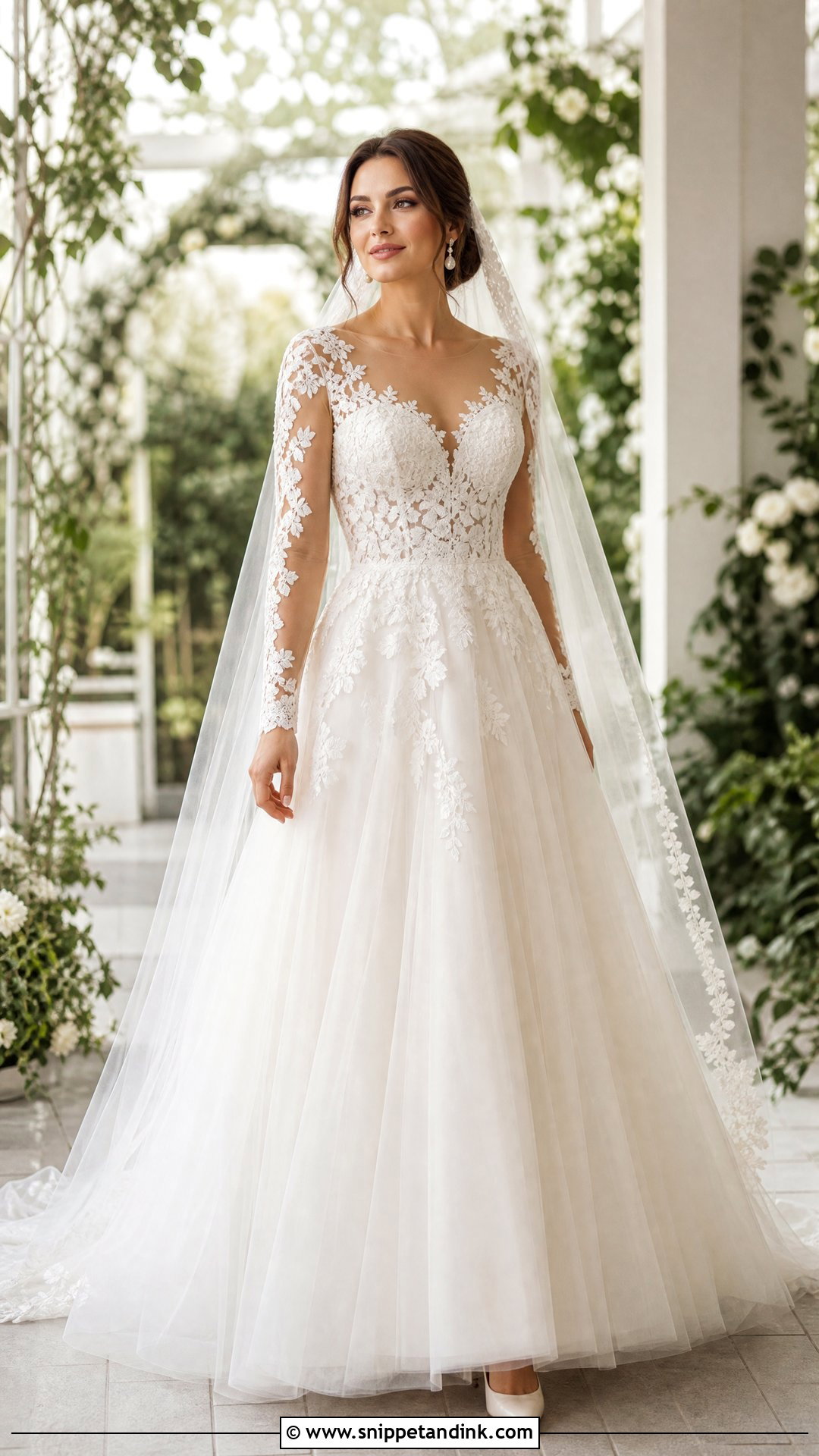 Illusion Lace Sleeve A Line Wedding Dress - Snippet and Ink - 20 Pretty Wedding Dresses with Sleeves