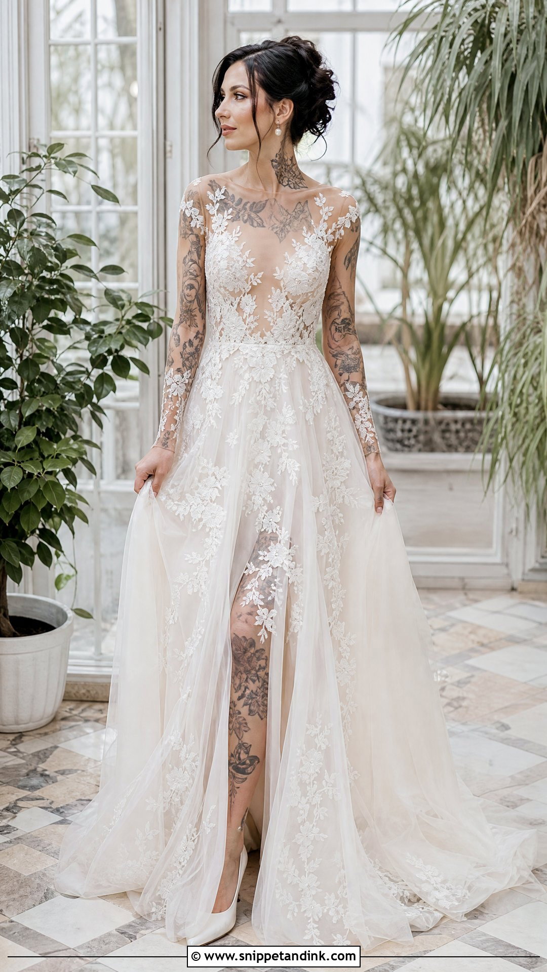 Illusion Lace Tattoo Wedding Dress - Snippet and Ink - 20 Tattoos Wedding Dress Ideas