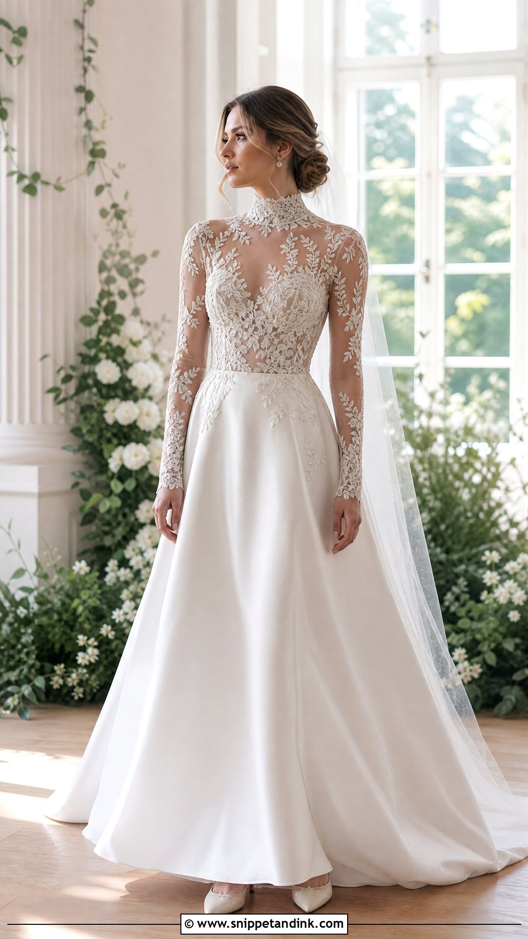 Illusion Lace Turtle Neck Wedding Gown - Snippet and Ink - 20 Turtle Neck Wedding Gown Ideas