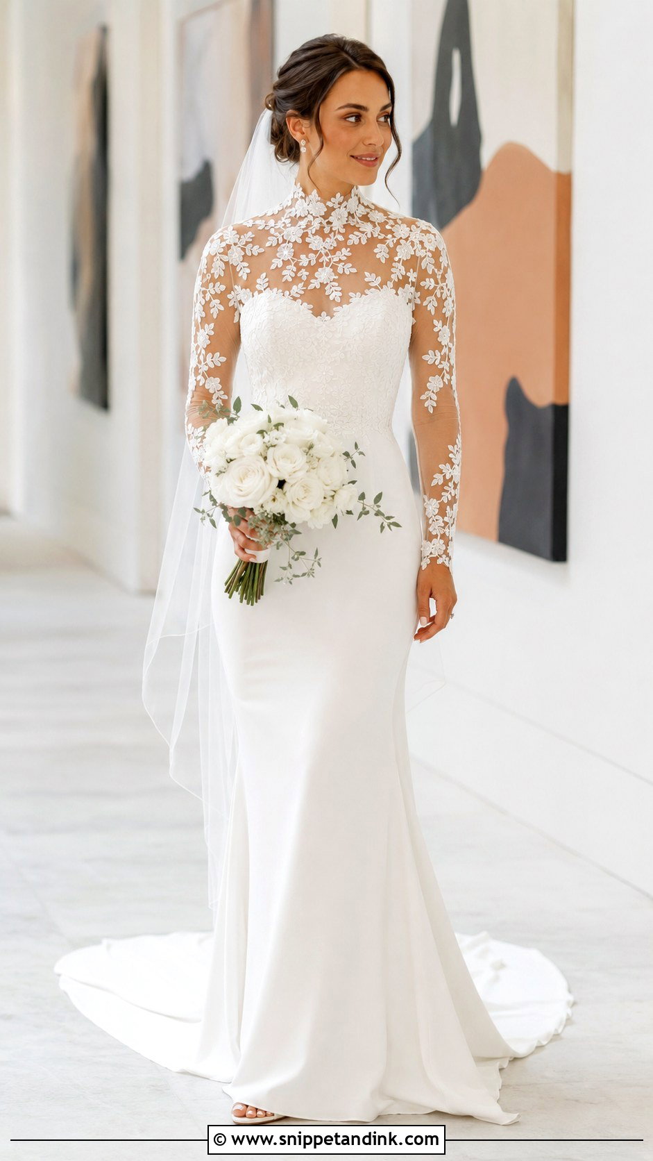 Illusion Lace Turtleneck Wedding Dress - Snippet and Ink - 20 Lace Turtleneck Wedding Dress Ideas