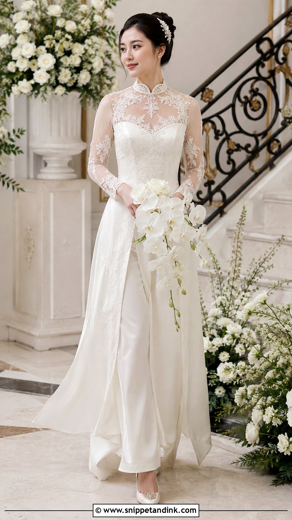 Illusion Lace Vietnamese Wedding o Dai - Snippet and Ink - 20 Vietnam Wedding Dress Ideas