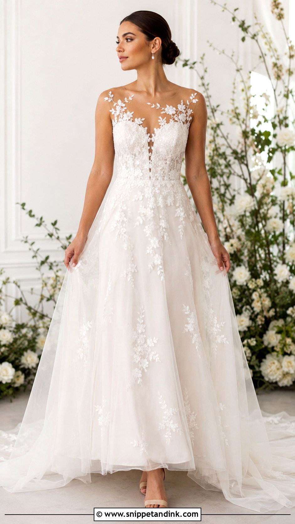 Illusion Lace Wedding Dress - Snippet and Ink - 25 Elegant Lace Wedding Dress Ideas