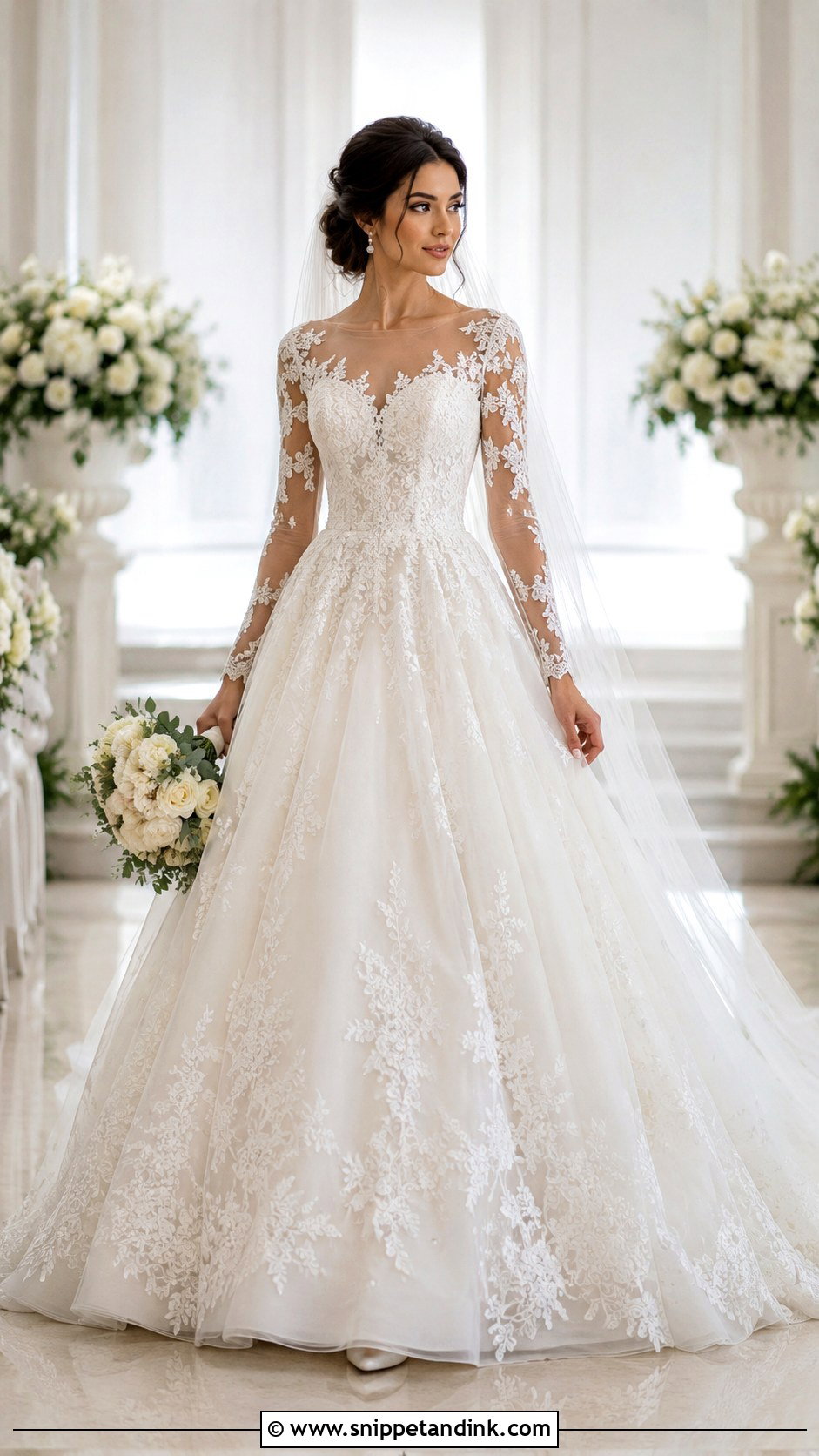 Illusion Long Sleeve Ball Gown Wedding Dress - Snippet and Ink - 25 Long Sleeve Ball Gown Wedding Dress Ideas