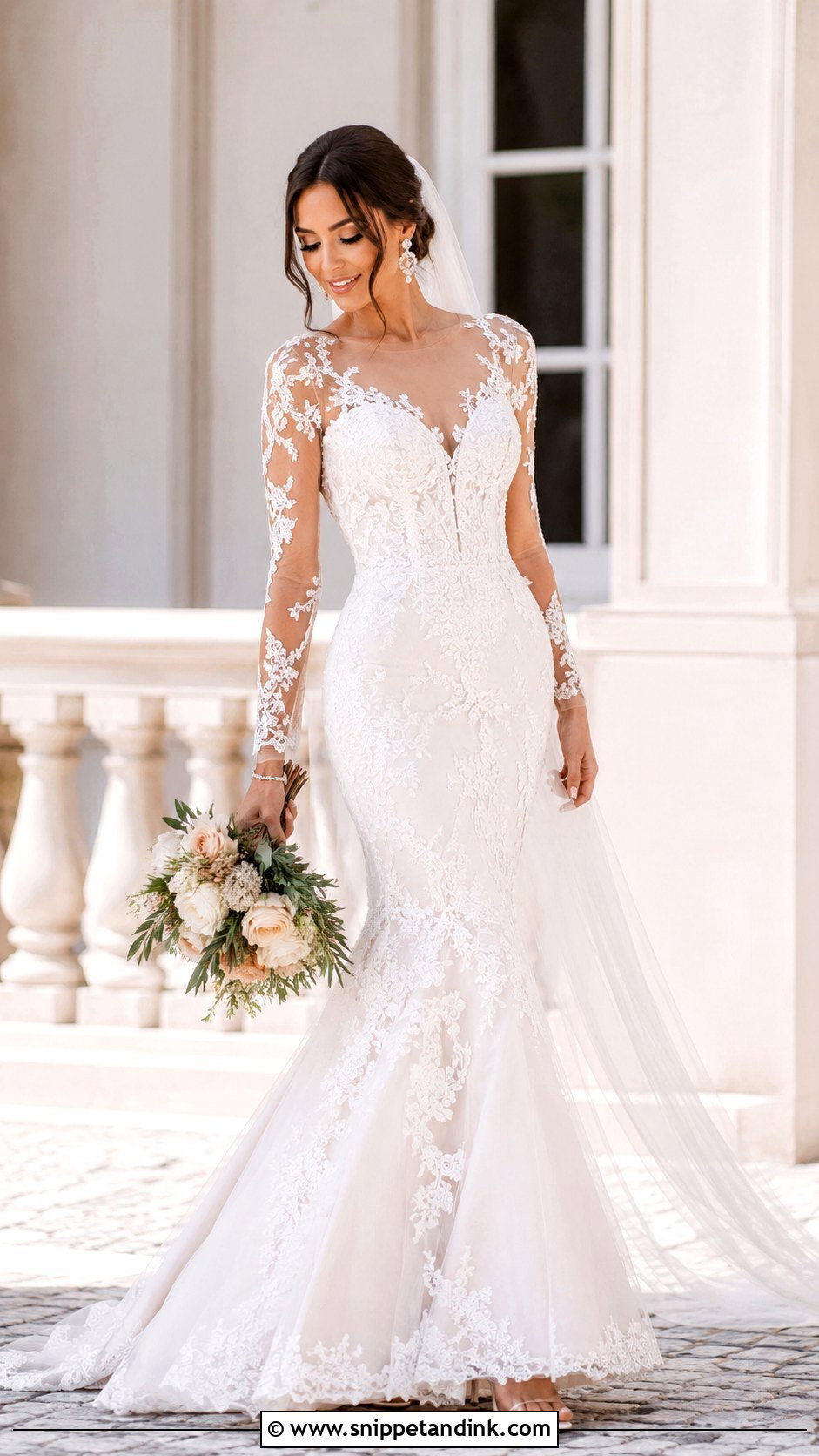Illusion Long Sleeve Mermaid Wedding Dress - Snippet and Ink - 25 Long Sleeve Mermaid Wedding Dress Ideas