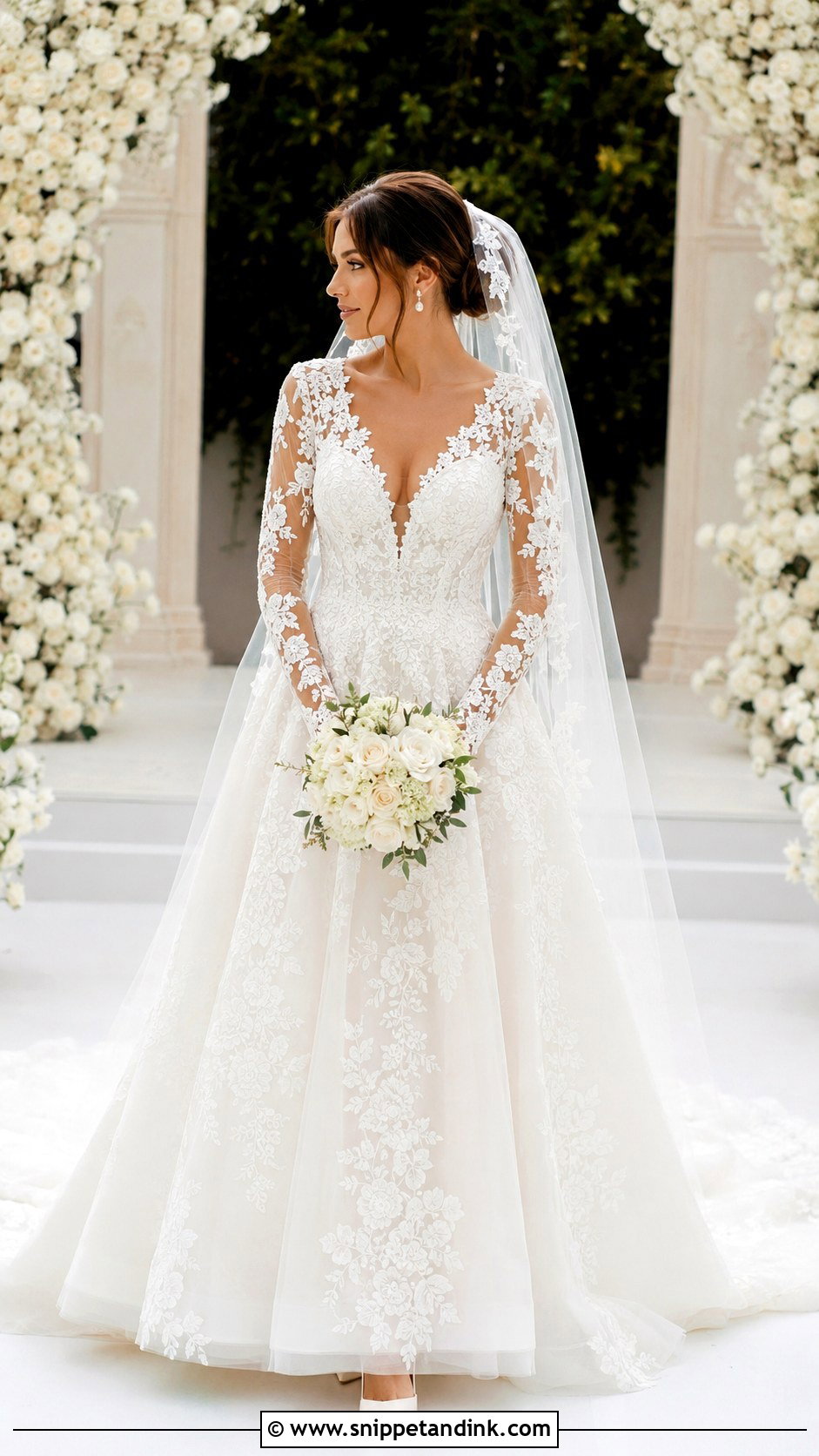 Illusion Long Sleeve V Neck Wedding Dress - Snippet and Ink - 20 Long Sleeve V Neck Wedding Dress Ideas