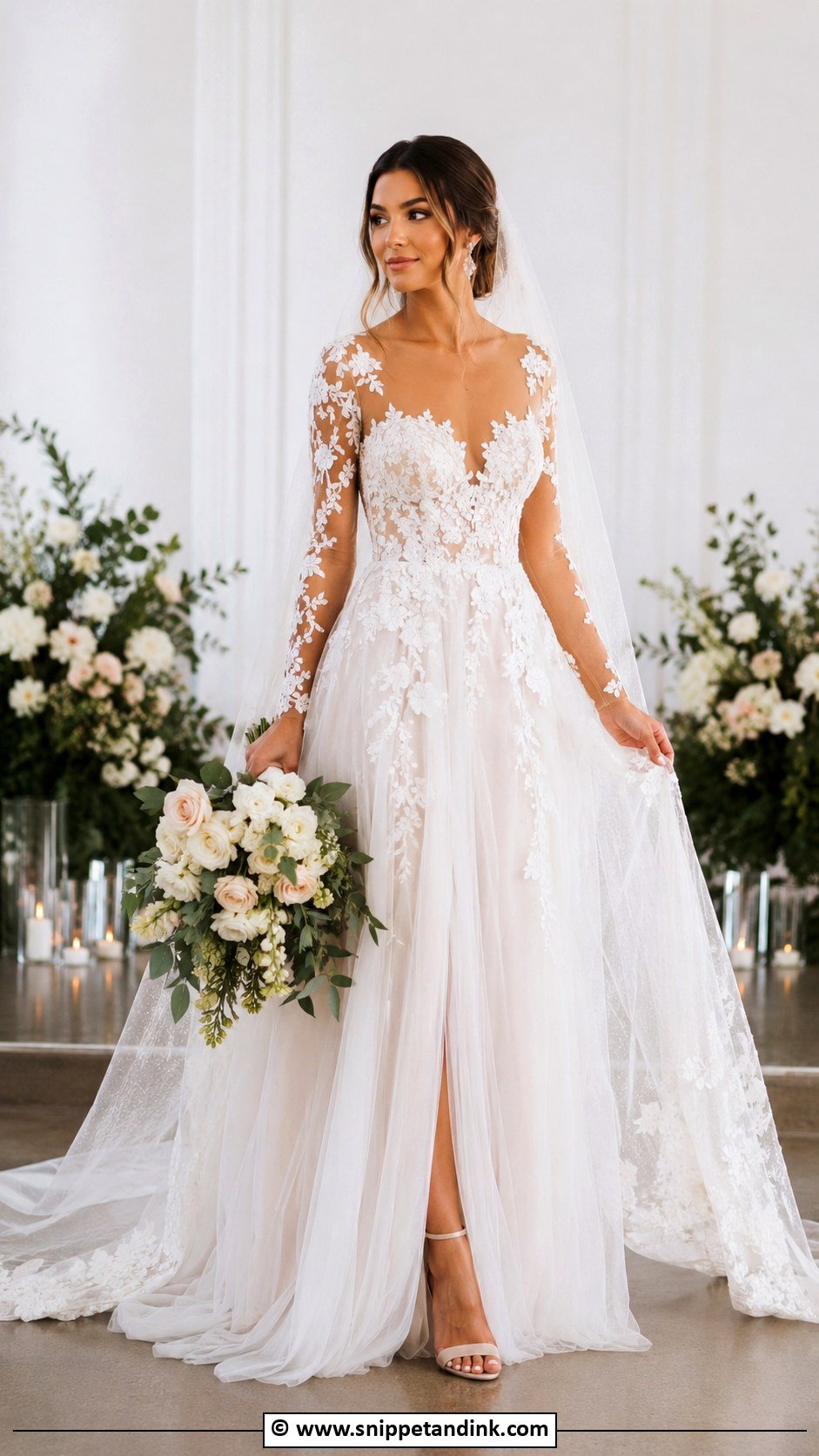 Illusion Long Sleeve Wedding Dress - Snippet and Ink - 25 Elegant Long Sleeve Wedding Dresses