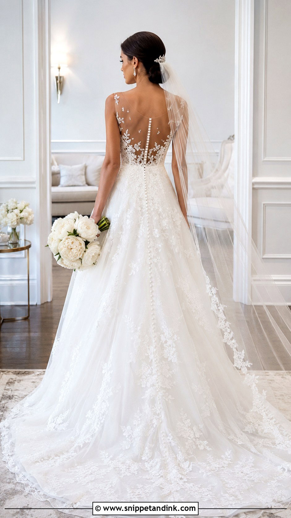 Illusion Low Back Lace Wedding Dress - Snippet and Ink - 20 Low Back Lace Wedding Dress Ideas